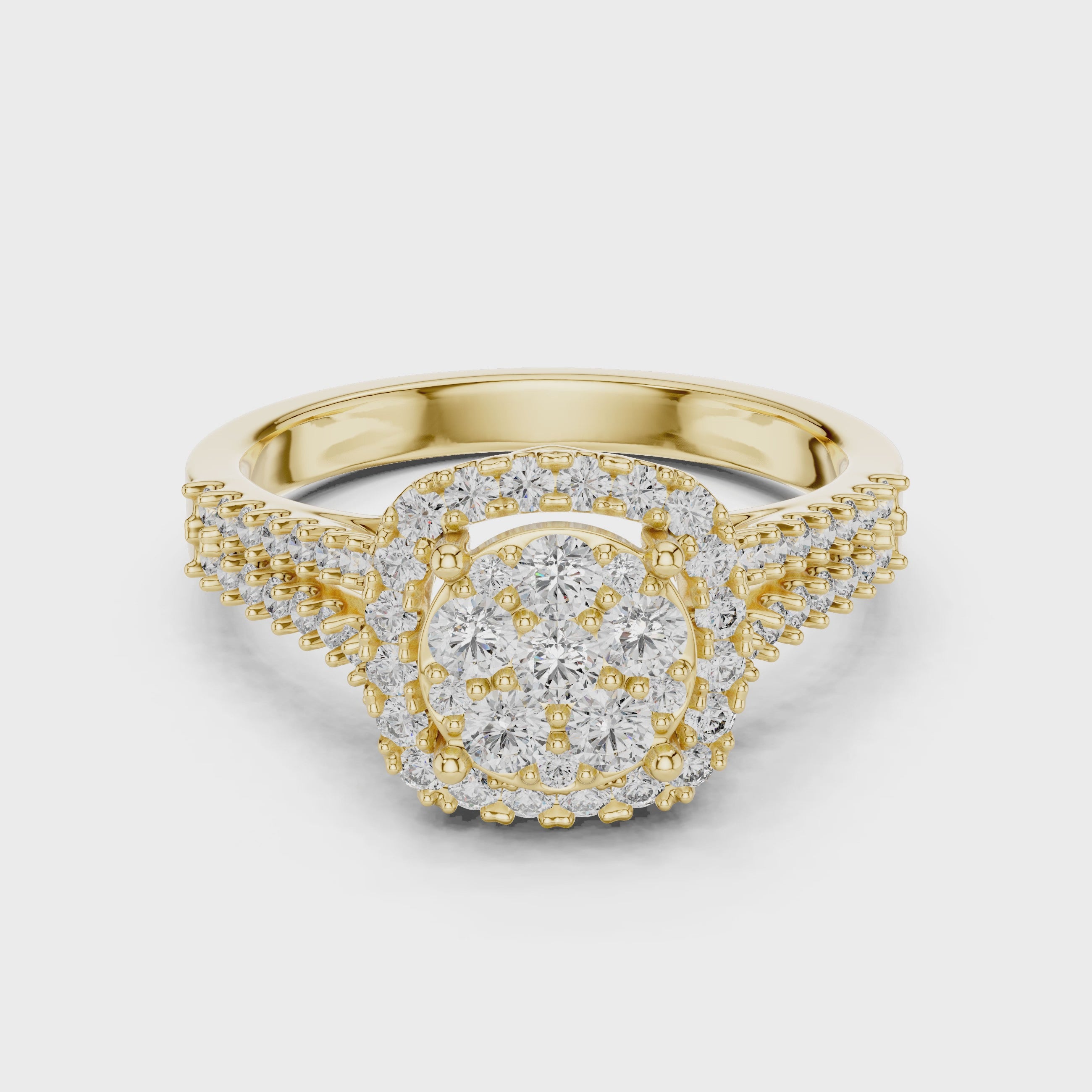 Multi-Stone Cluster Diamond Engagement Ring with Pave Split Shank