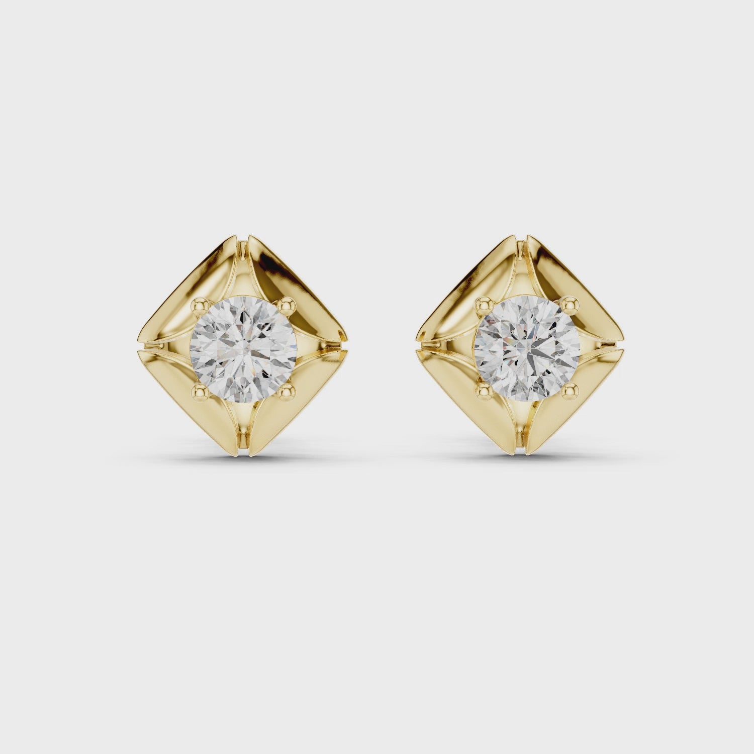Bold Cushion Frame Solitaire Round Cut Diamond Stud