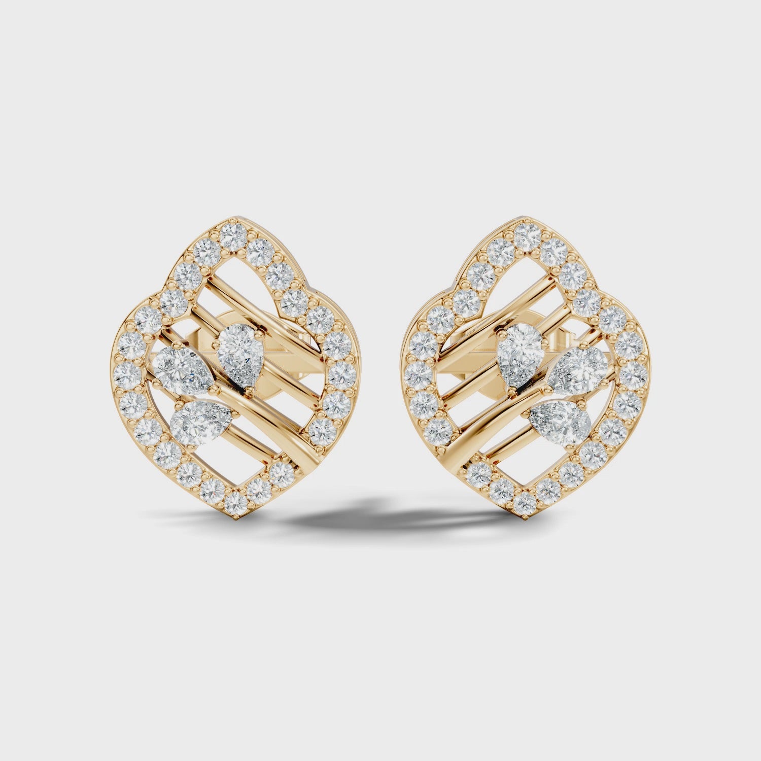 Openwork Leaf Halo Pear & Pave  Diamond Stud