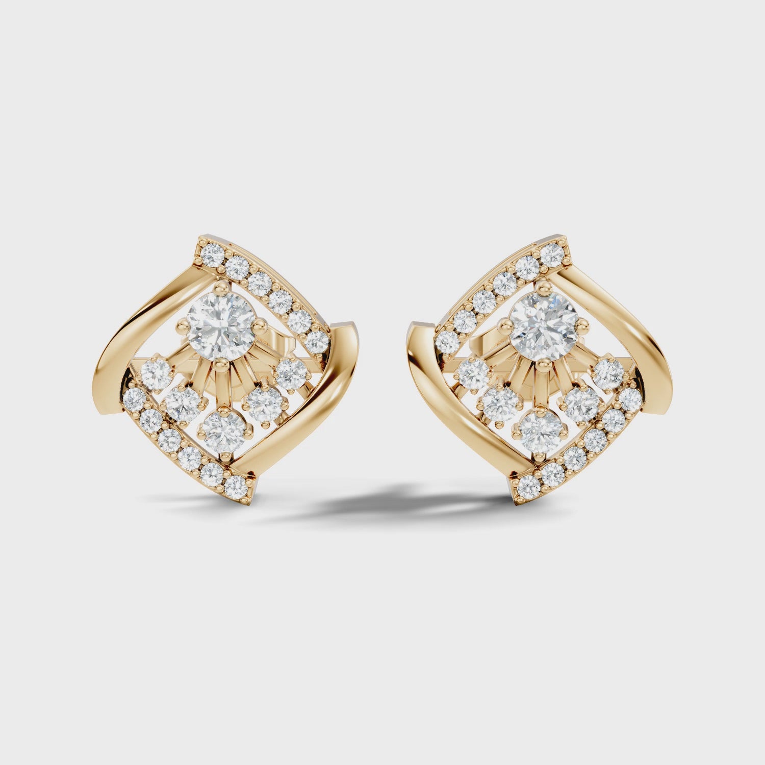 Round Diamond Geometric Swirl Sunburst Stud
