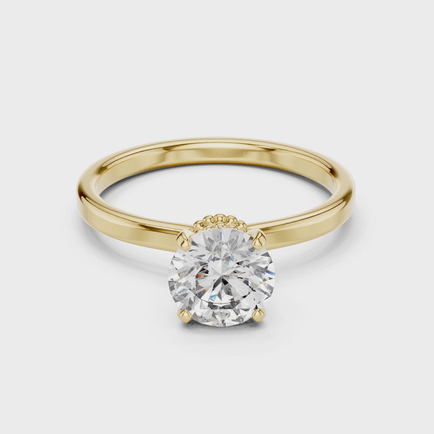Crown Basket 1.00 Carat Round Solitaire Diamond Ring