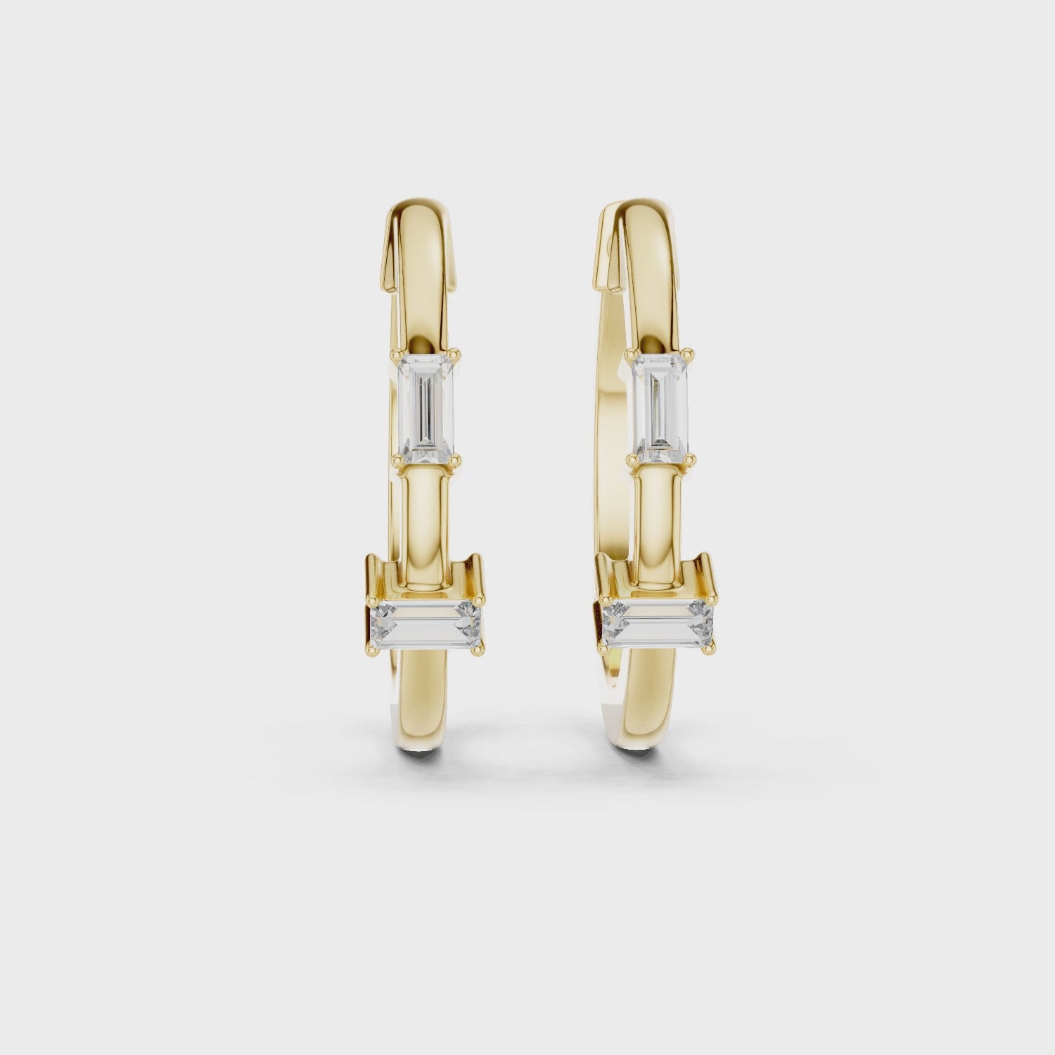 Minimalist Baguette Diamond Huggie Hoop Earrings