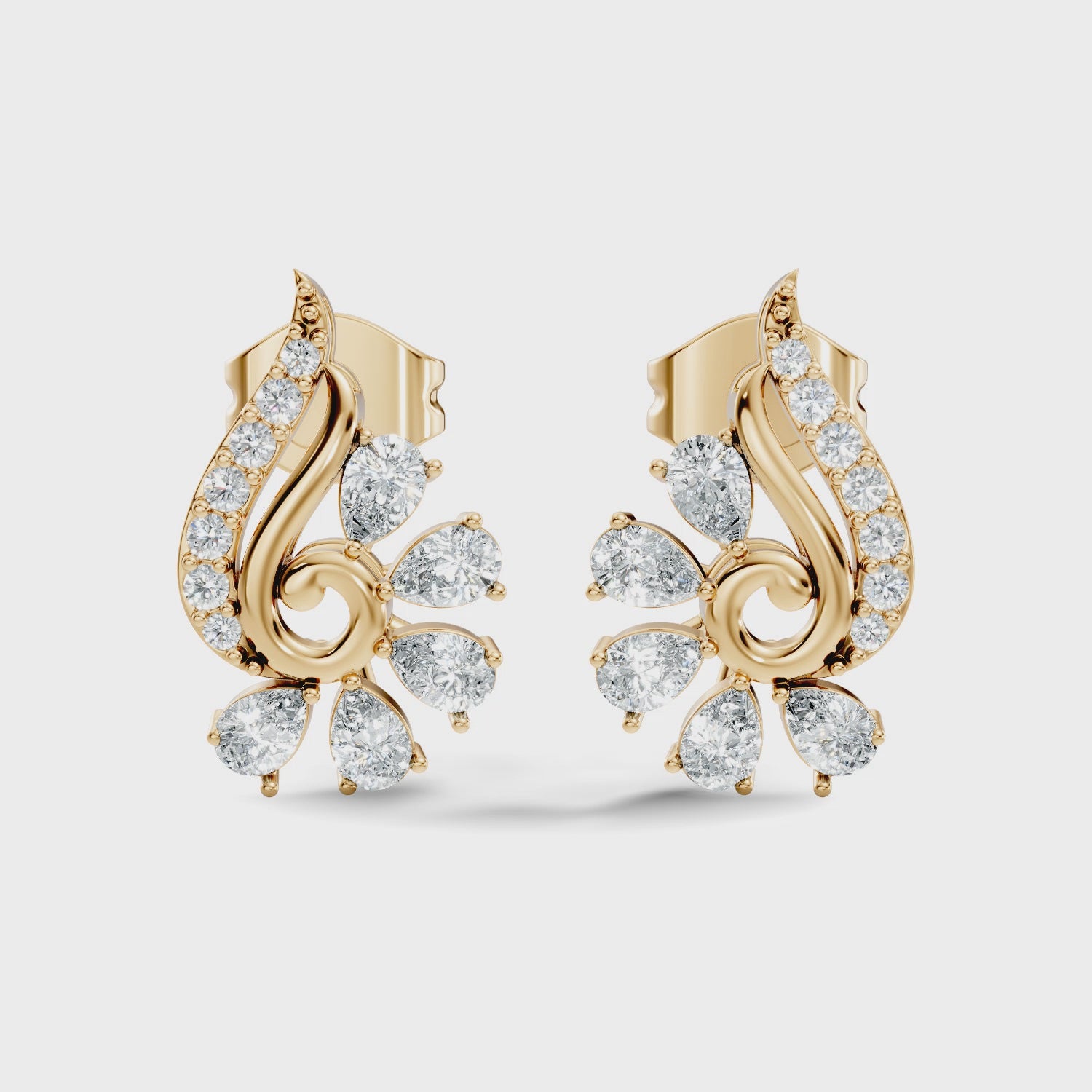 Pear & Round Diamond Paisley Spiral Swirl Stud