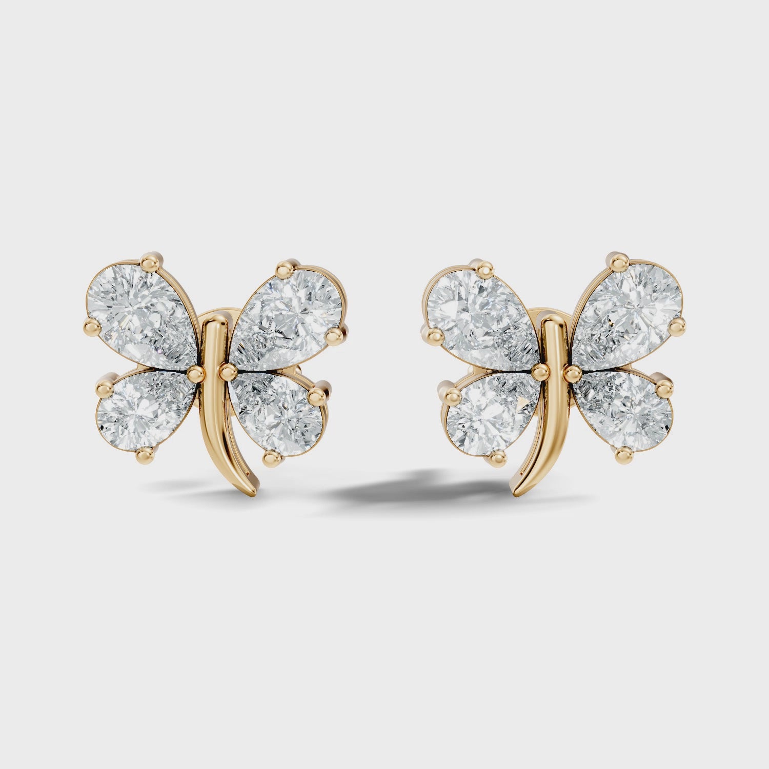 Pear Cut  Butterfly Diamond Stud