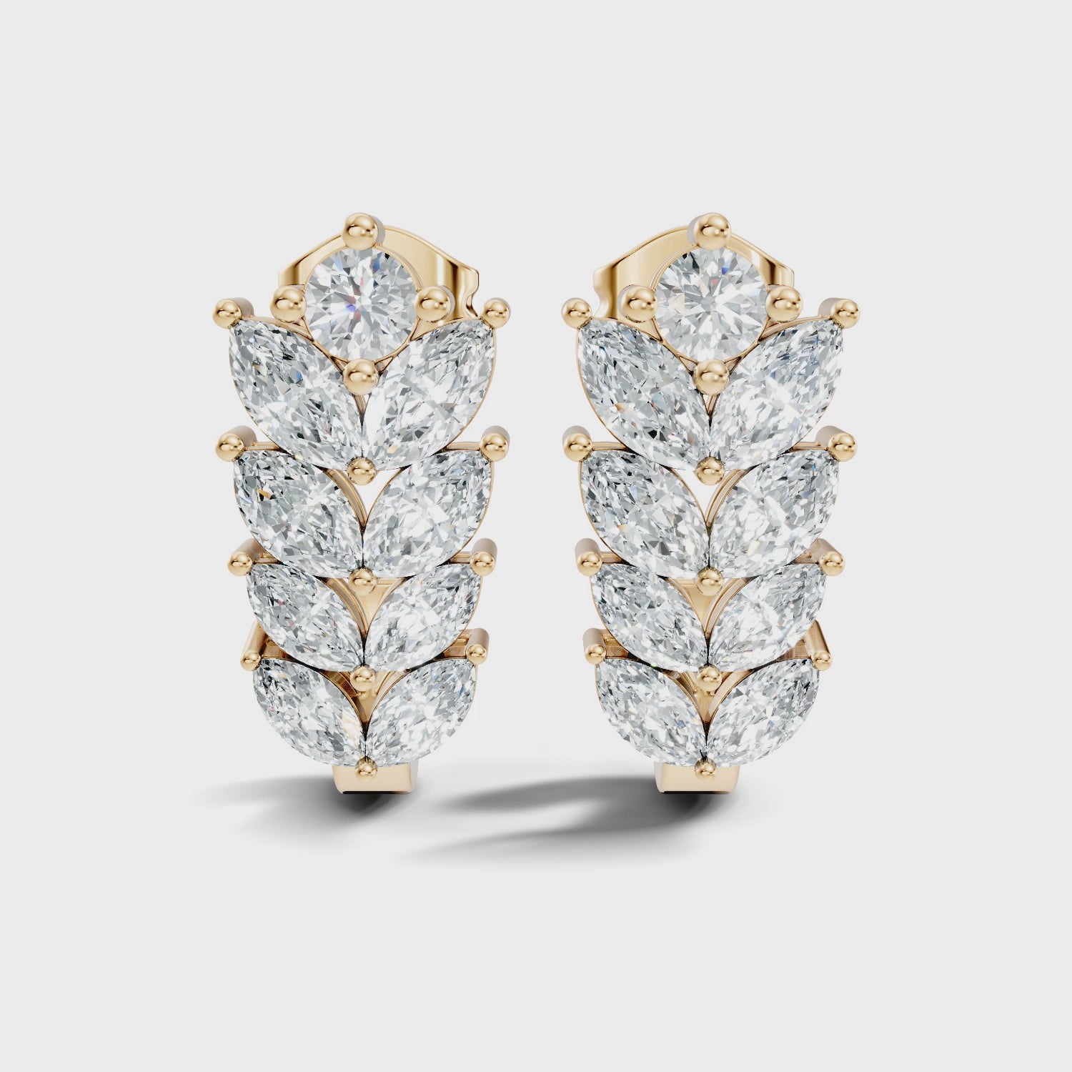 Wheat Laurel Vine Marquise & Round Diamond J-Hoop Earrings
