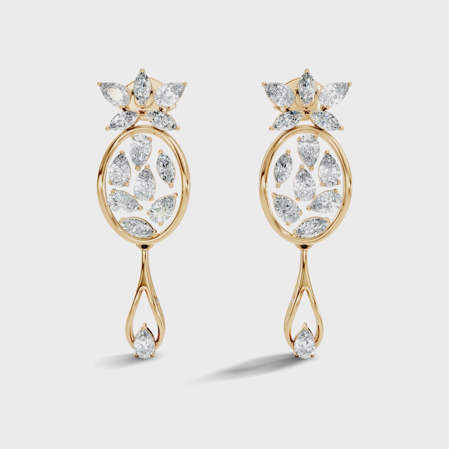 Oval Leaf Frame & Teardrop Marquise Pear Diamond Dangle Earrings (2.00 TCW)