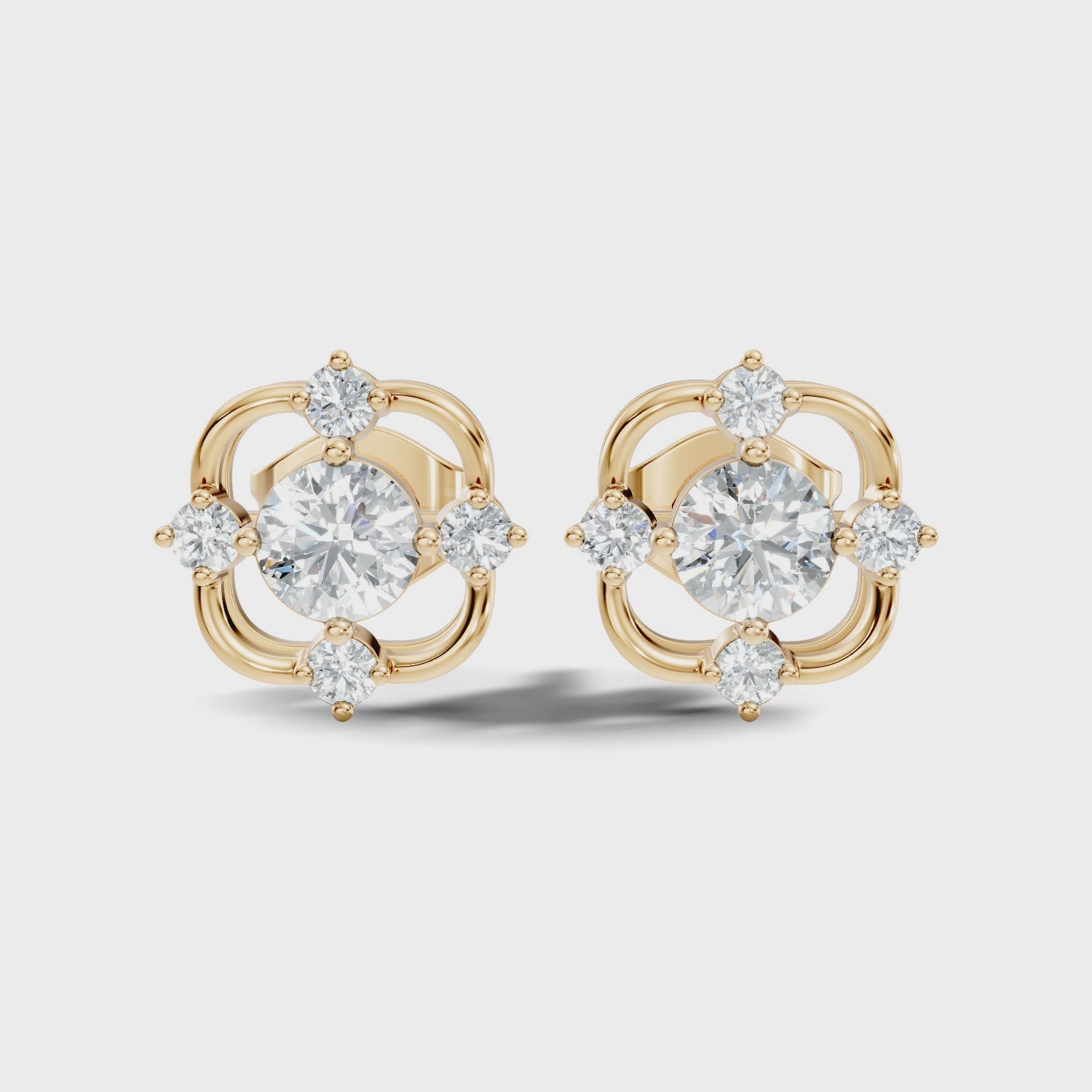 Round Solitaire & Geometric Open Frame Diamond Stud