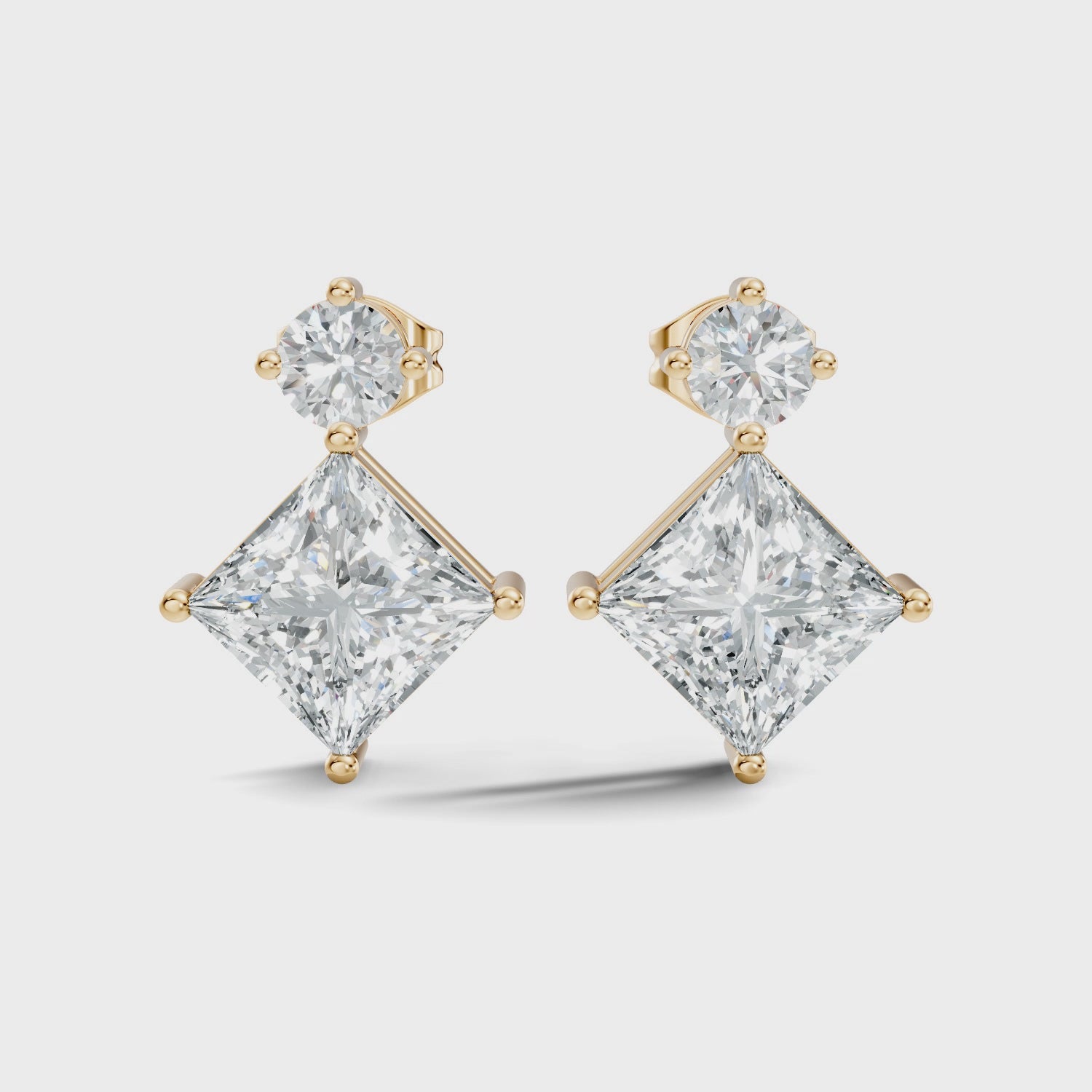 Princess Cut Kite & Round Accent Diamond Stud