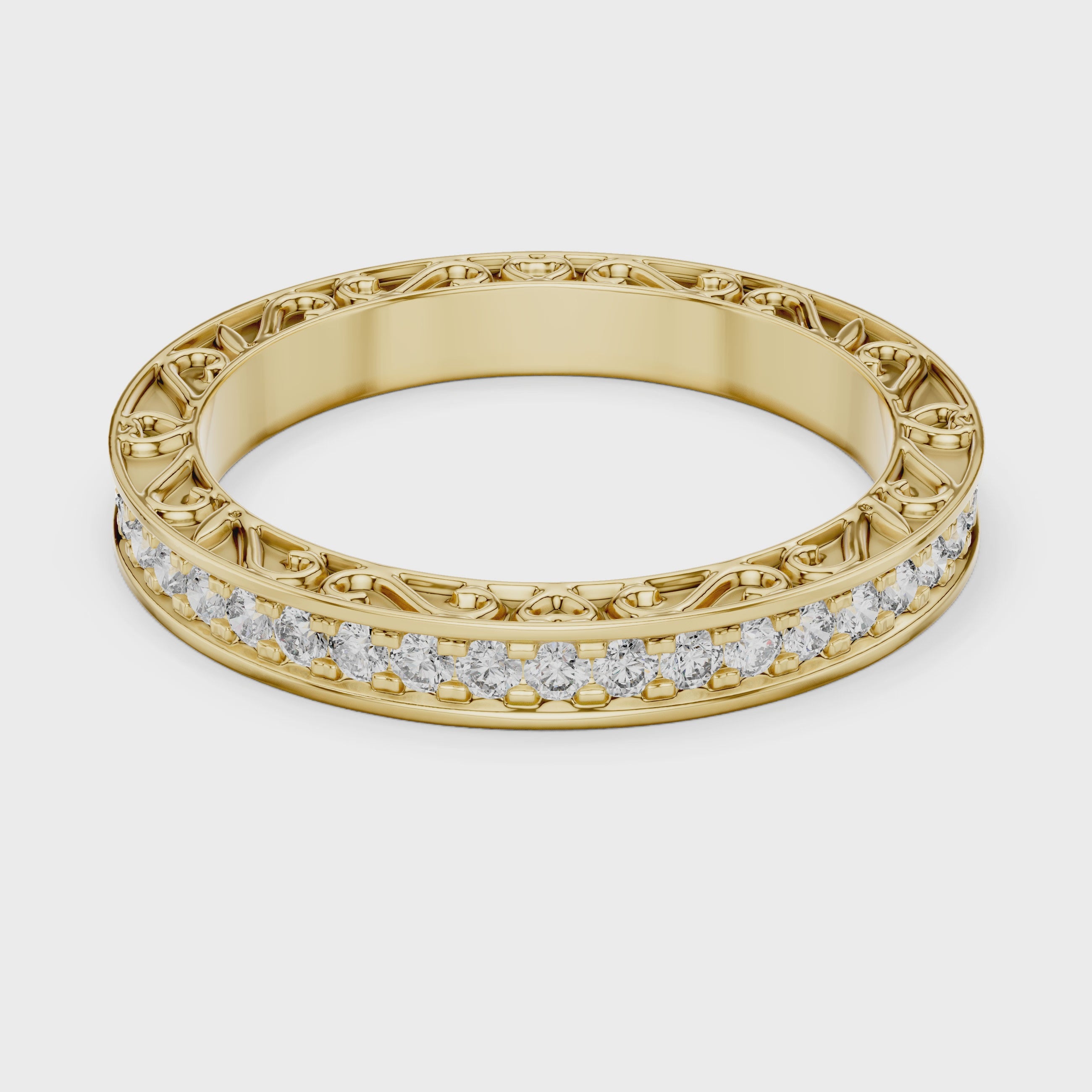Micro-Prong Pave Diamond Eternity Band with Filigree Side Gallery