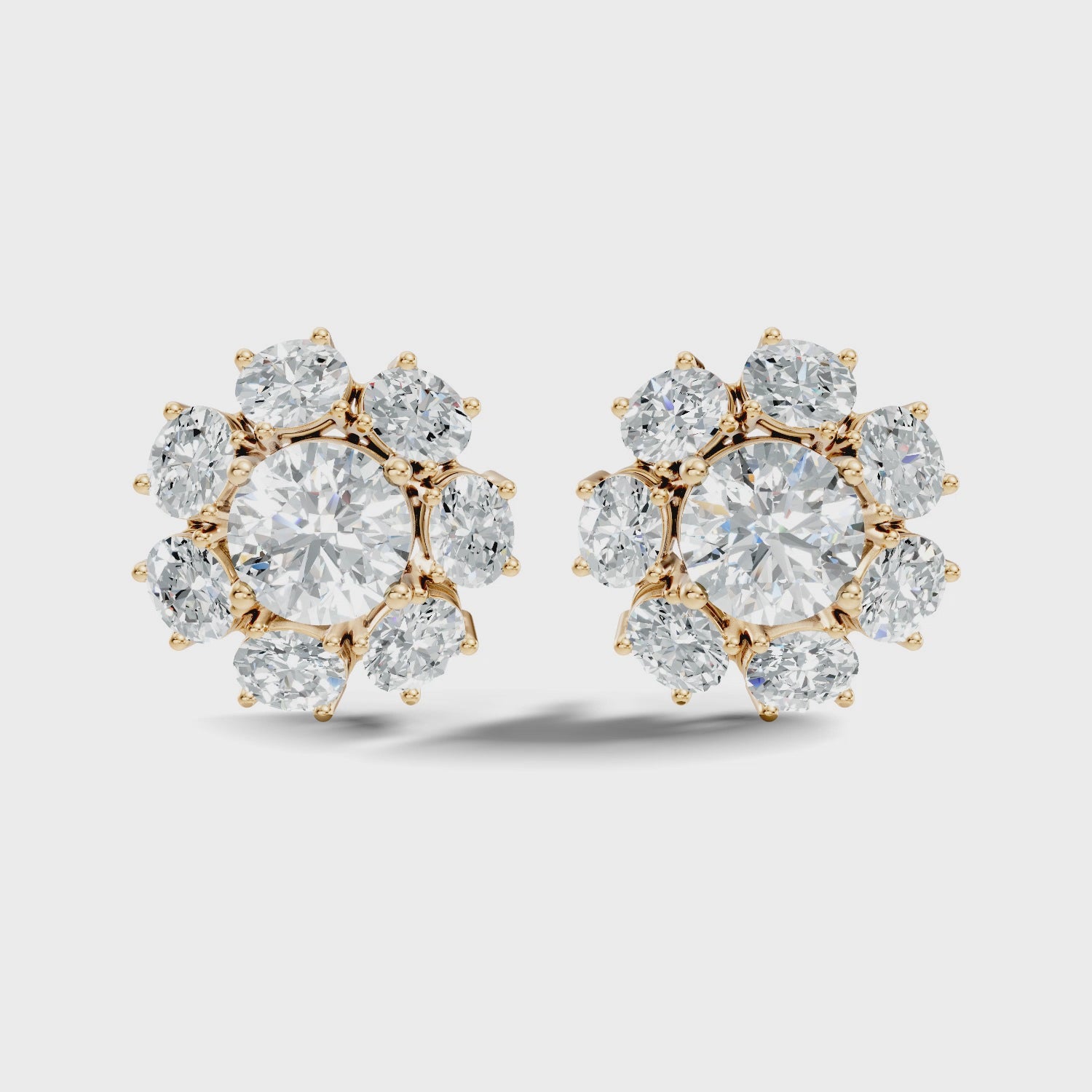 Oval Diamond Floral Cluster Stud Earrings