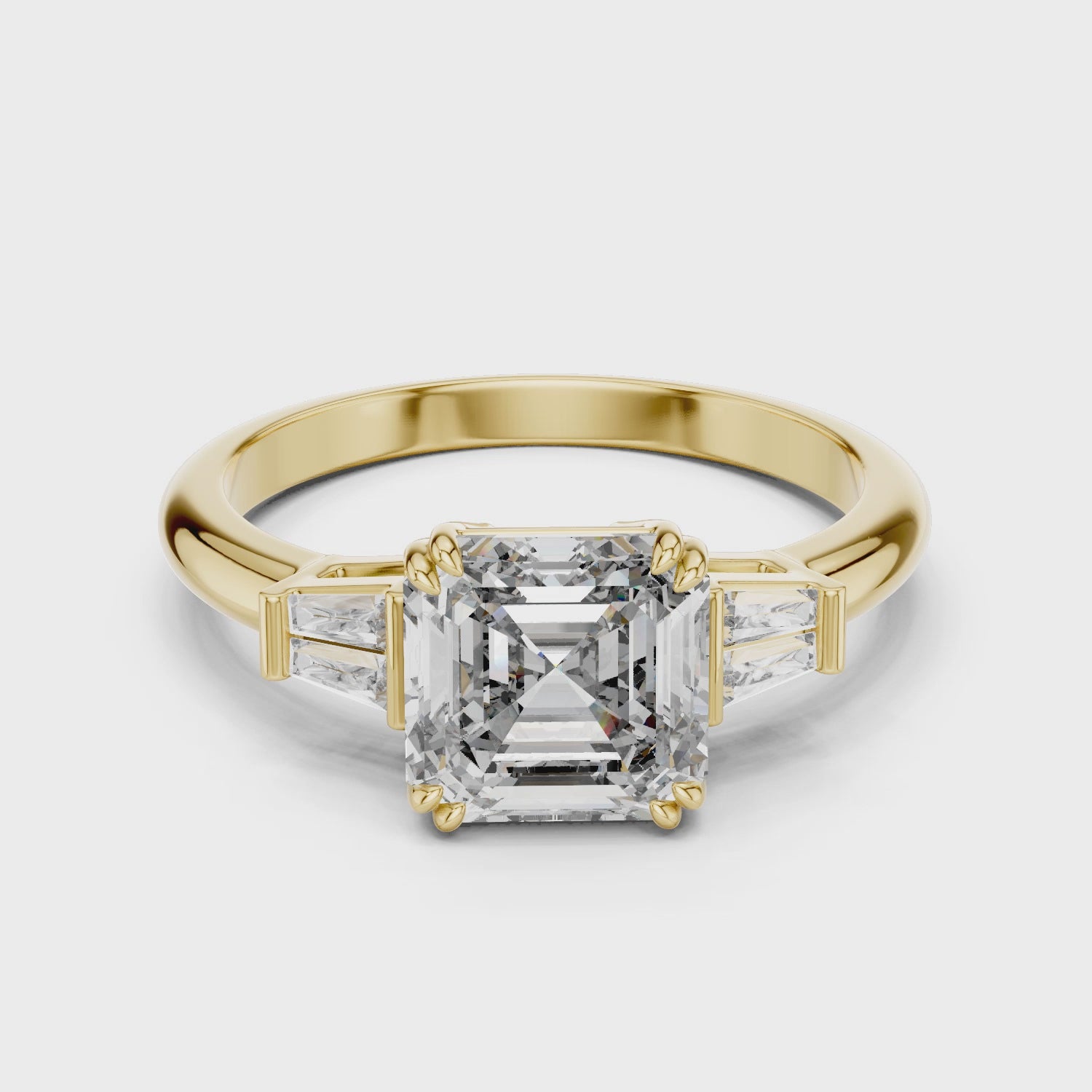 Square Emerald-Cut Three-Stone Baguette Engagement Ring