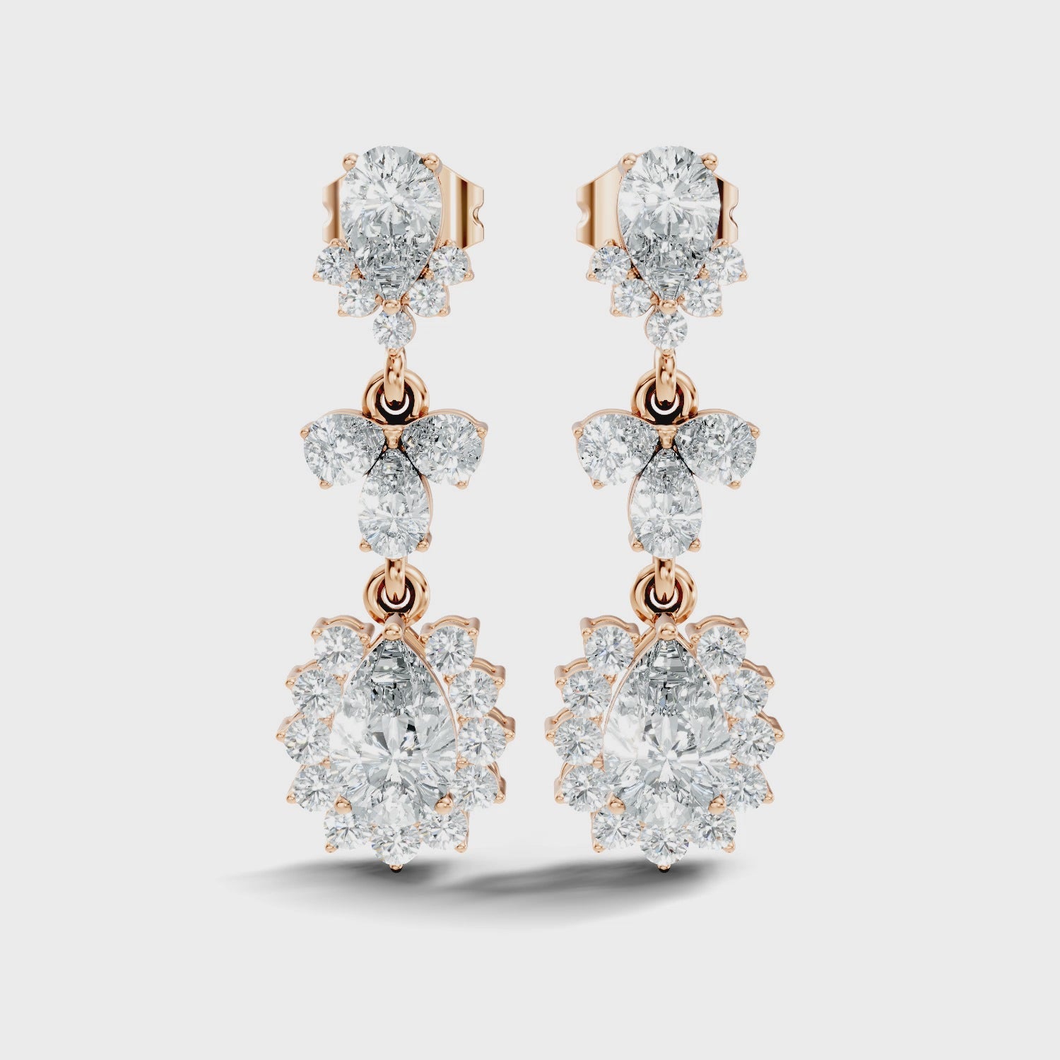 Pear & Oval Halo Diamond Articulated Drop Earrings