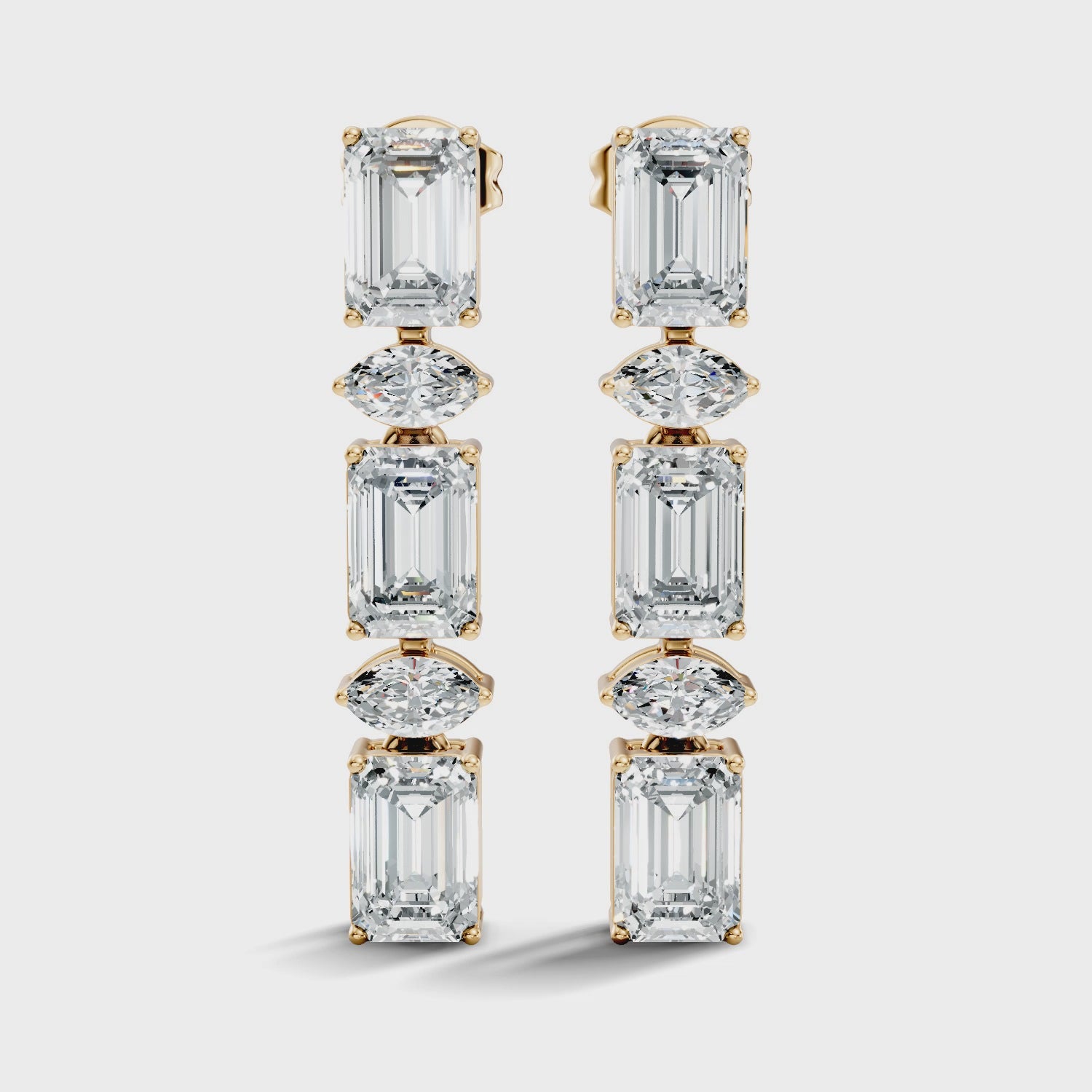 Emerald & Marquise Cut Alternating Linear Drop Earrings