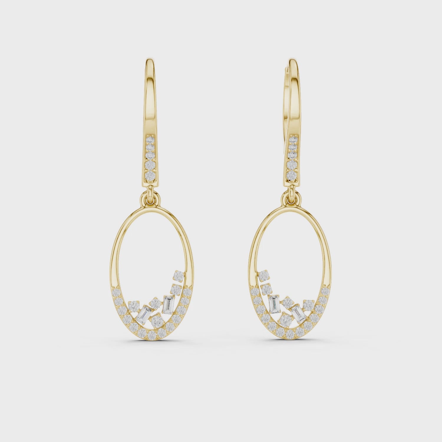 Open Oval Diamond Hoop Drop Earrings