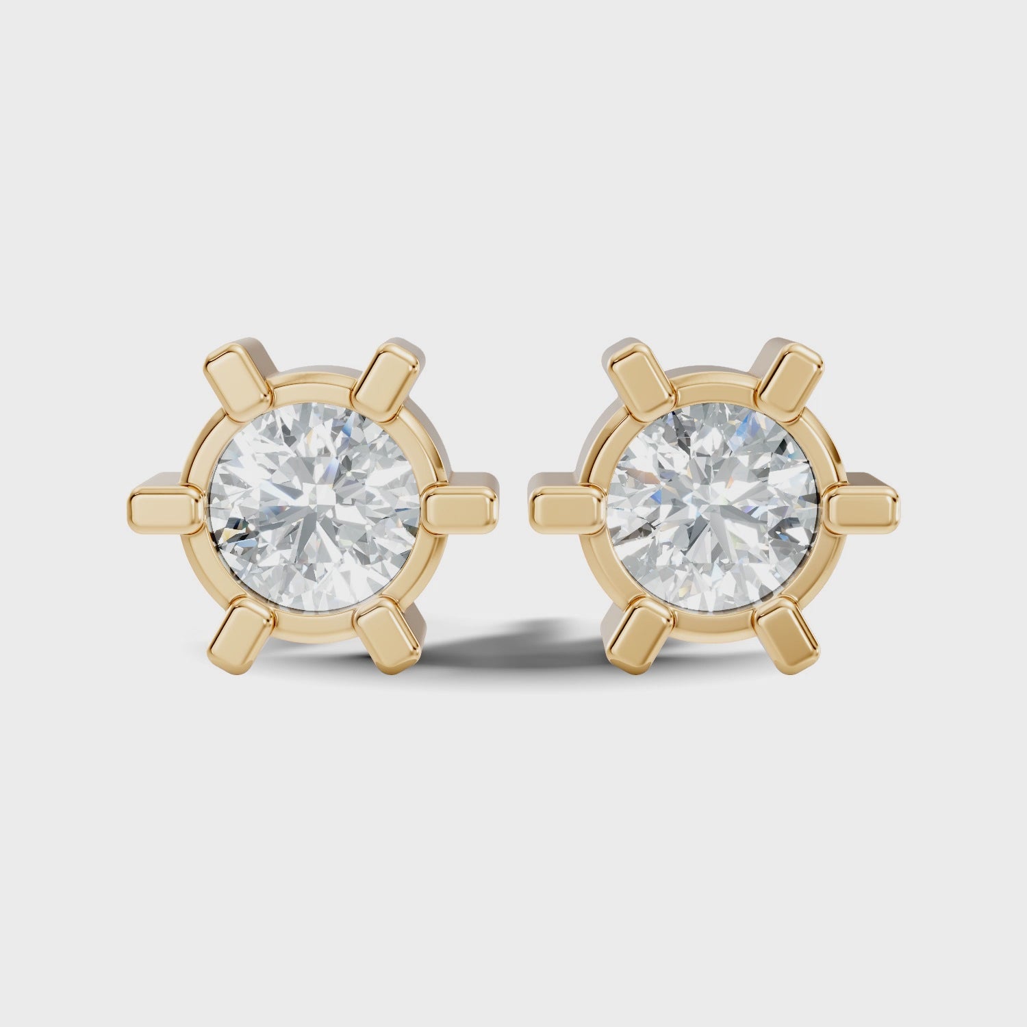Round Diamond 6-Prong Sunburst Solitaire Stud