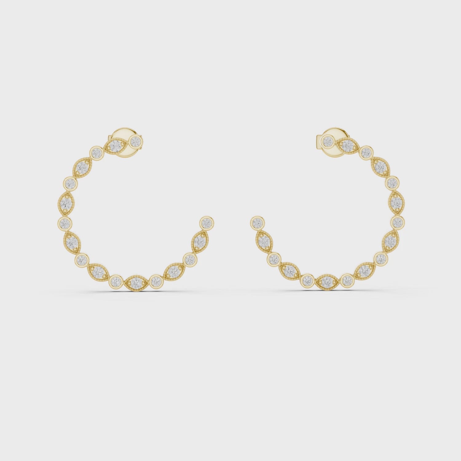 Triangle & Round Diamond Bezel Hoop Earrings