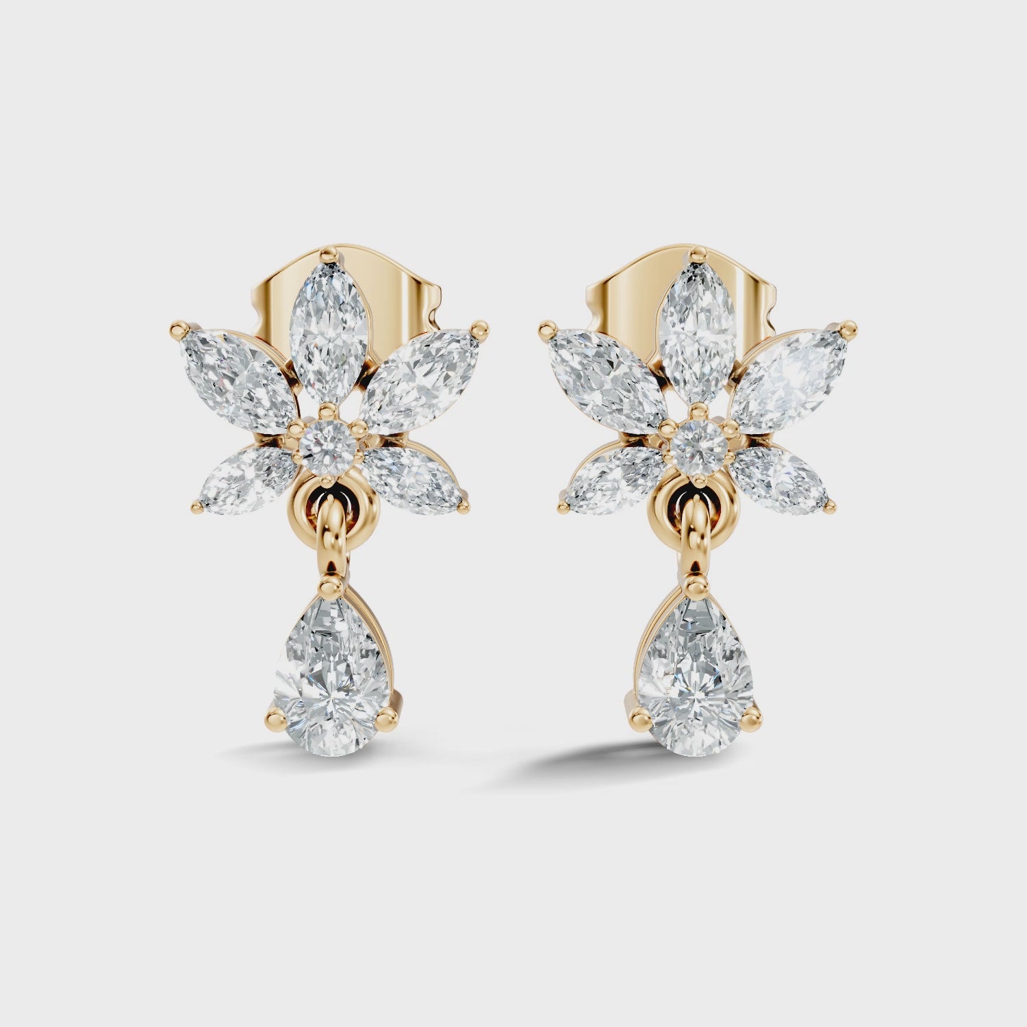 Marquise Floral Star & Pear Drop Diamond Earrings