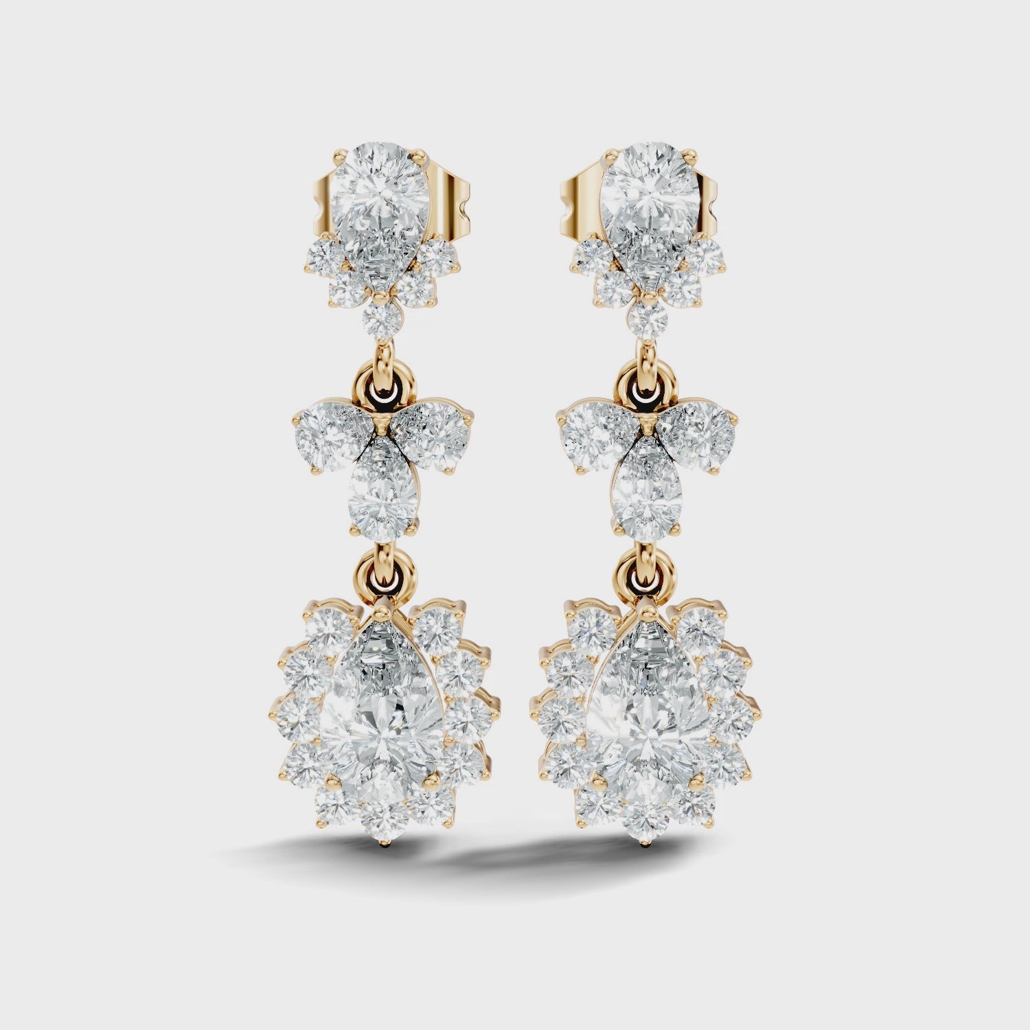 Pear & Oval Halo Diamond Articulated Drop Earrings