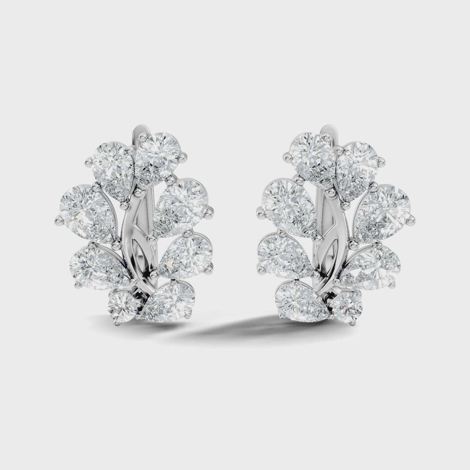 Pear-Cut Diamond Floral Huggie Earrings