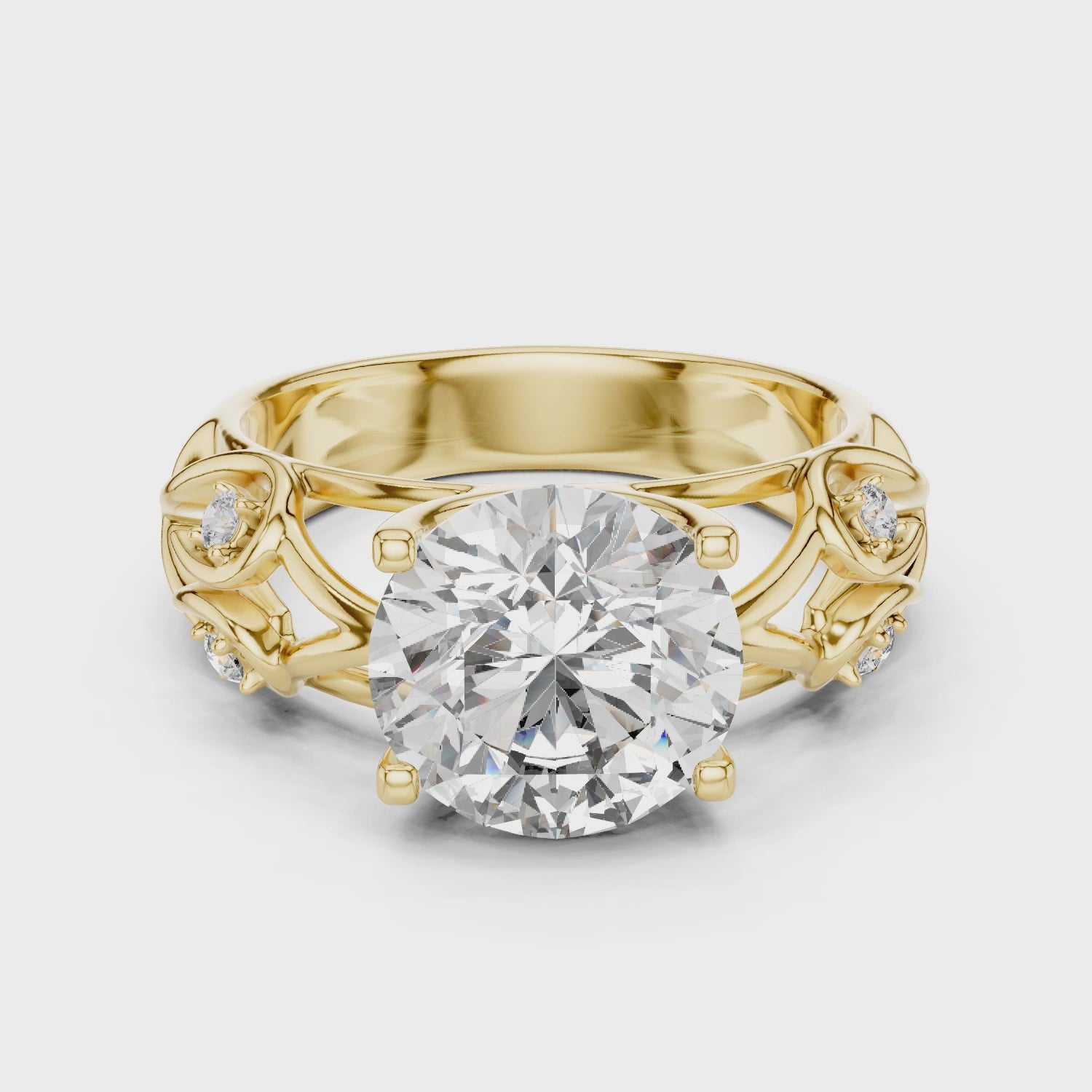 Round Solitaire Engagement Ring with Vine/Twist Accents