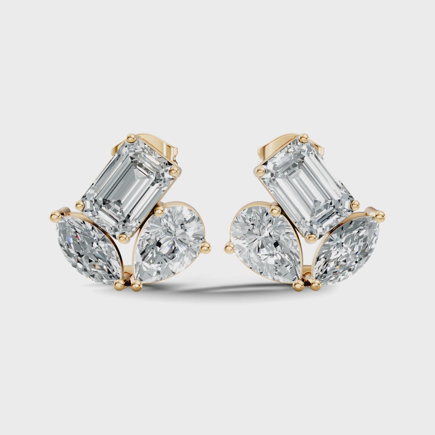 Emerald, Pear & Marquise Multi-Shape Diamond Cluster Stud