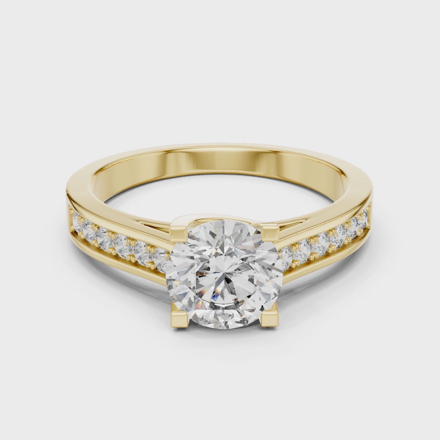 Round Solitaire Channel-Set Accent Engagement Ring
