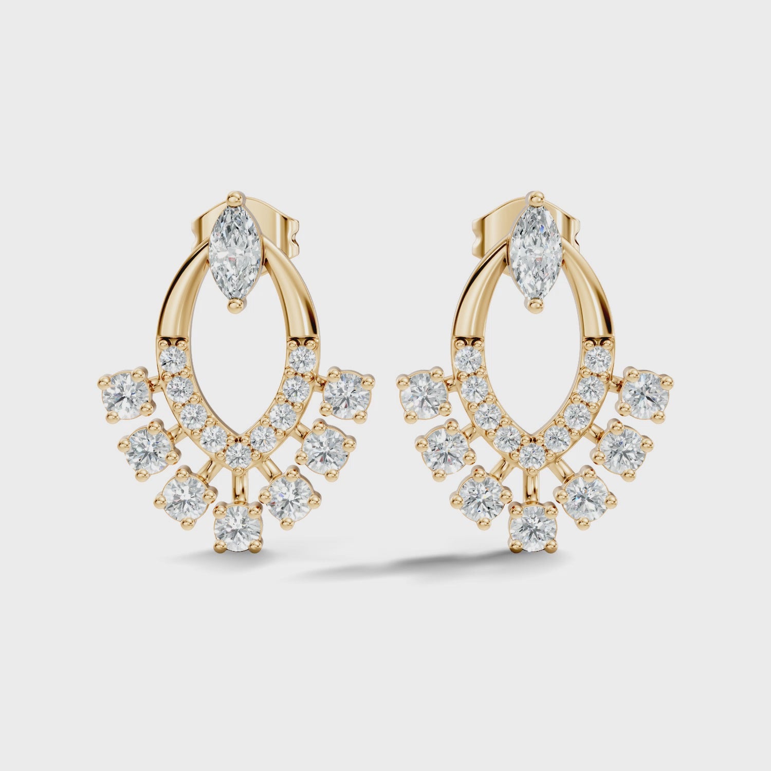Marquise & Round Diamond Oval Sunburst Fringe Stud