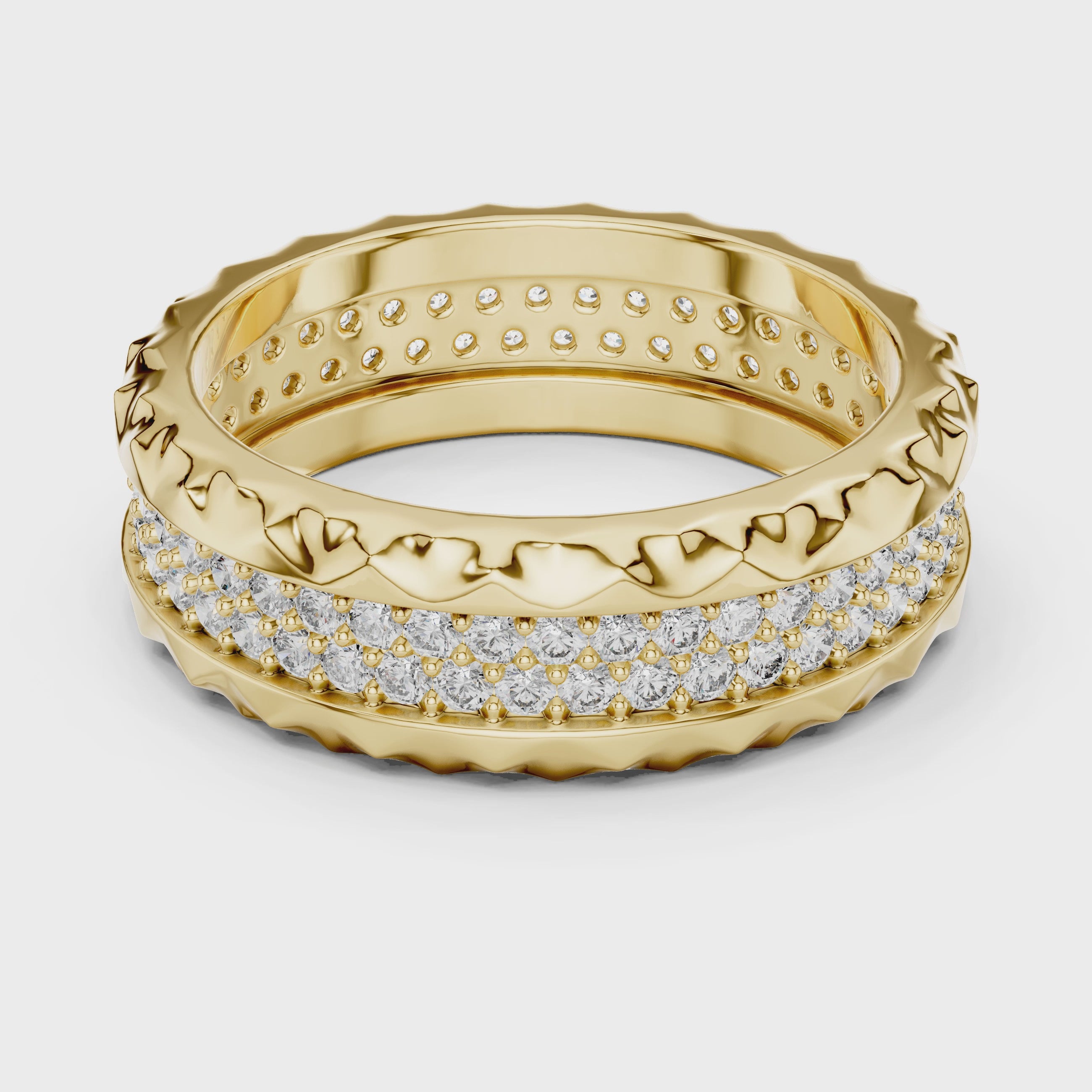 Geometric Double-Row Pave Eternity Band with Faceted Borders
