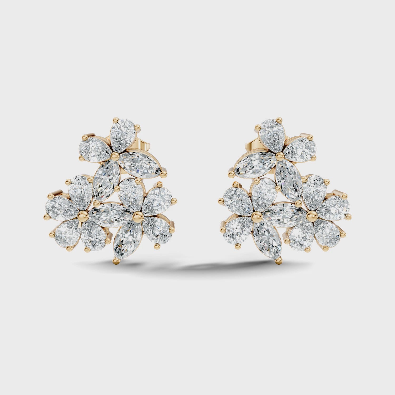 Pear & Marquise Cut Floral Blossom Bouquet Stud
