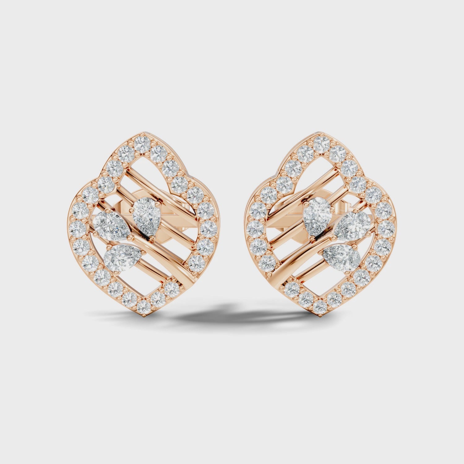 Openwork Leaf Halo Pear & Pave  Diamond Stud