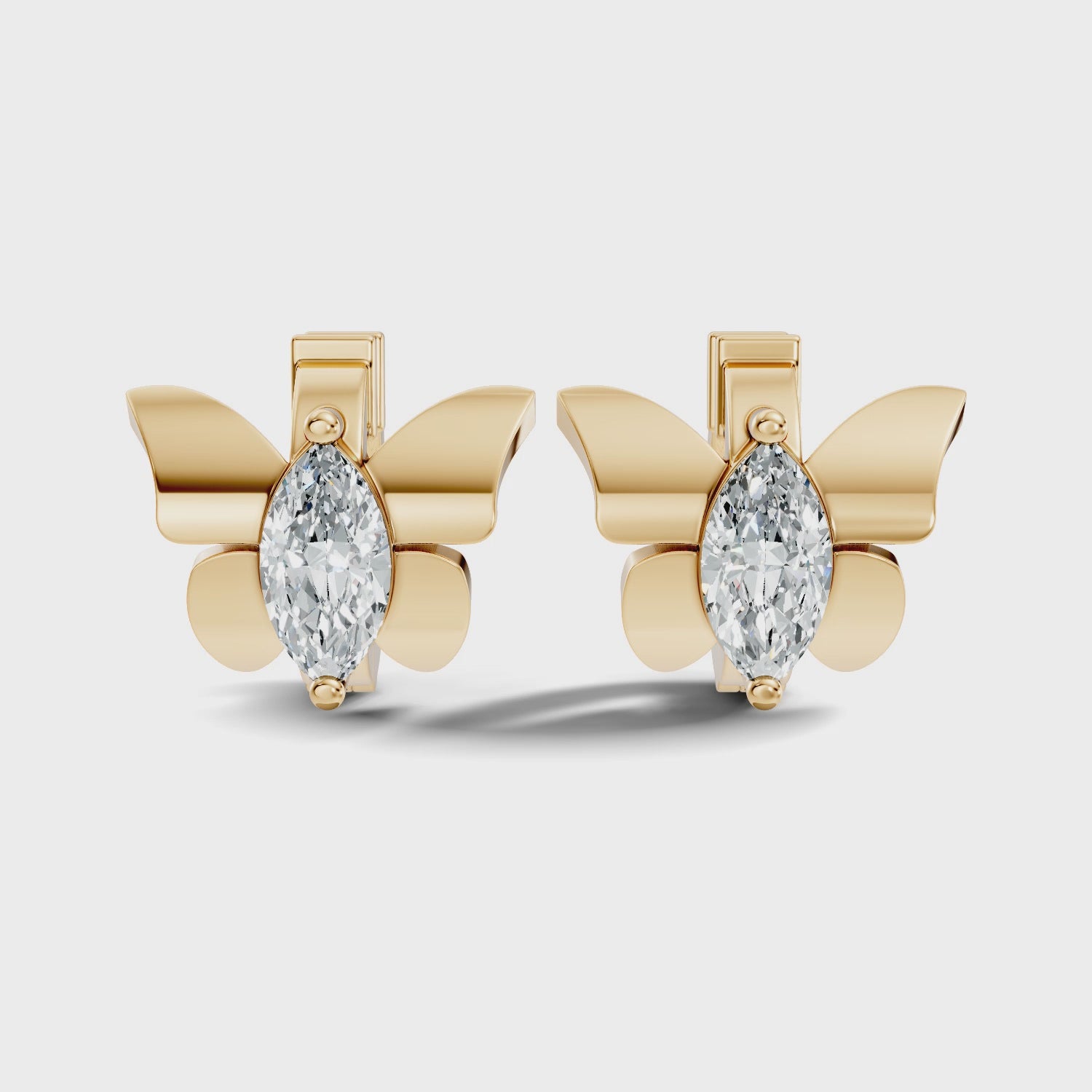 Marquise Diamond Butterfly Solitaire Huggie Hoop Earrings