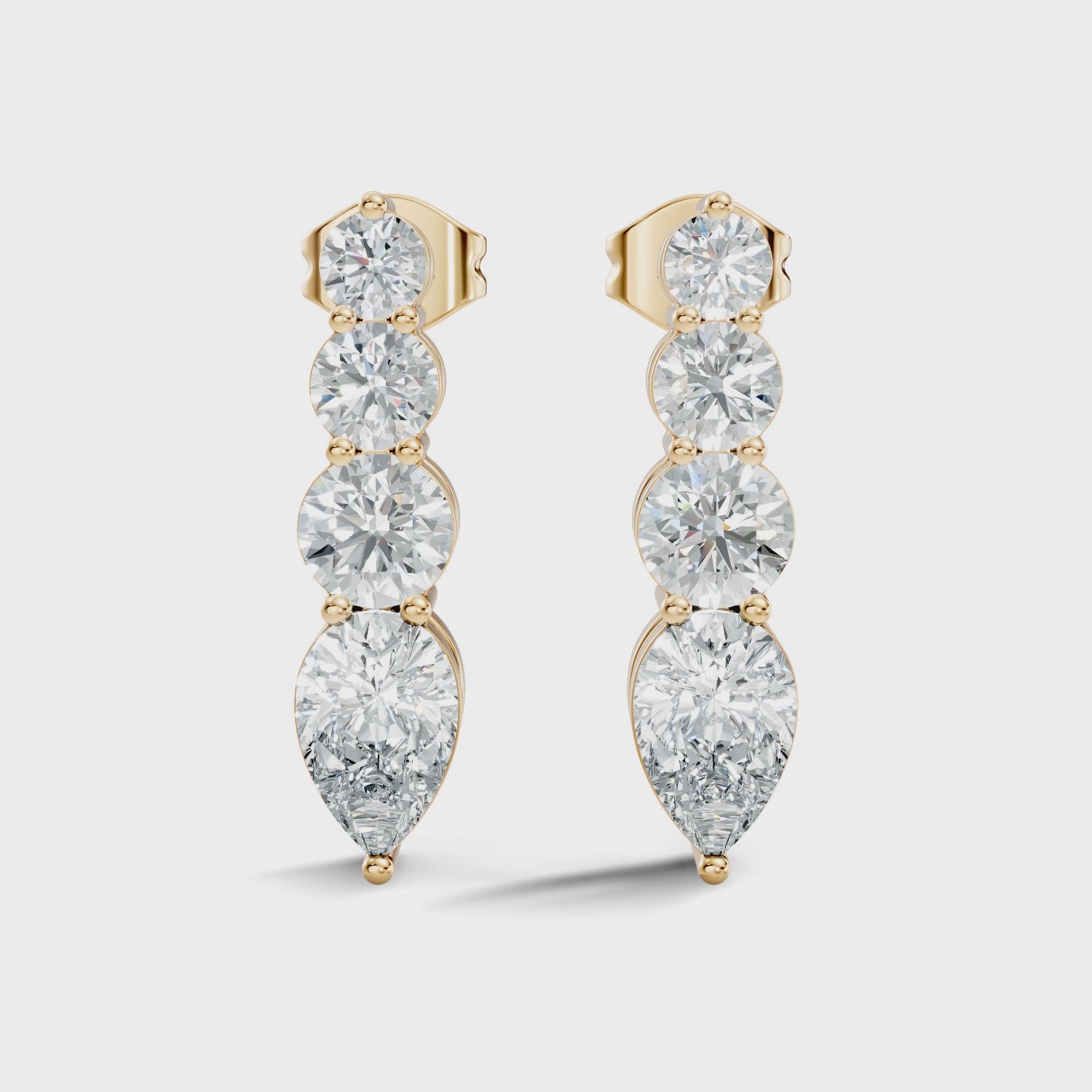 Graduated Round & Pear Cut Diamond Linear Drop Earrings