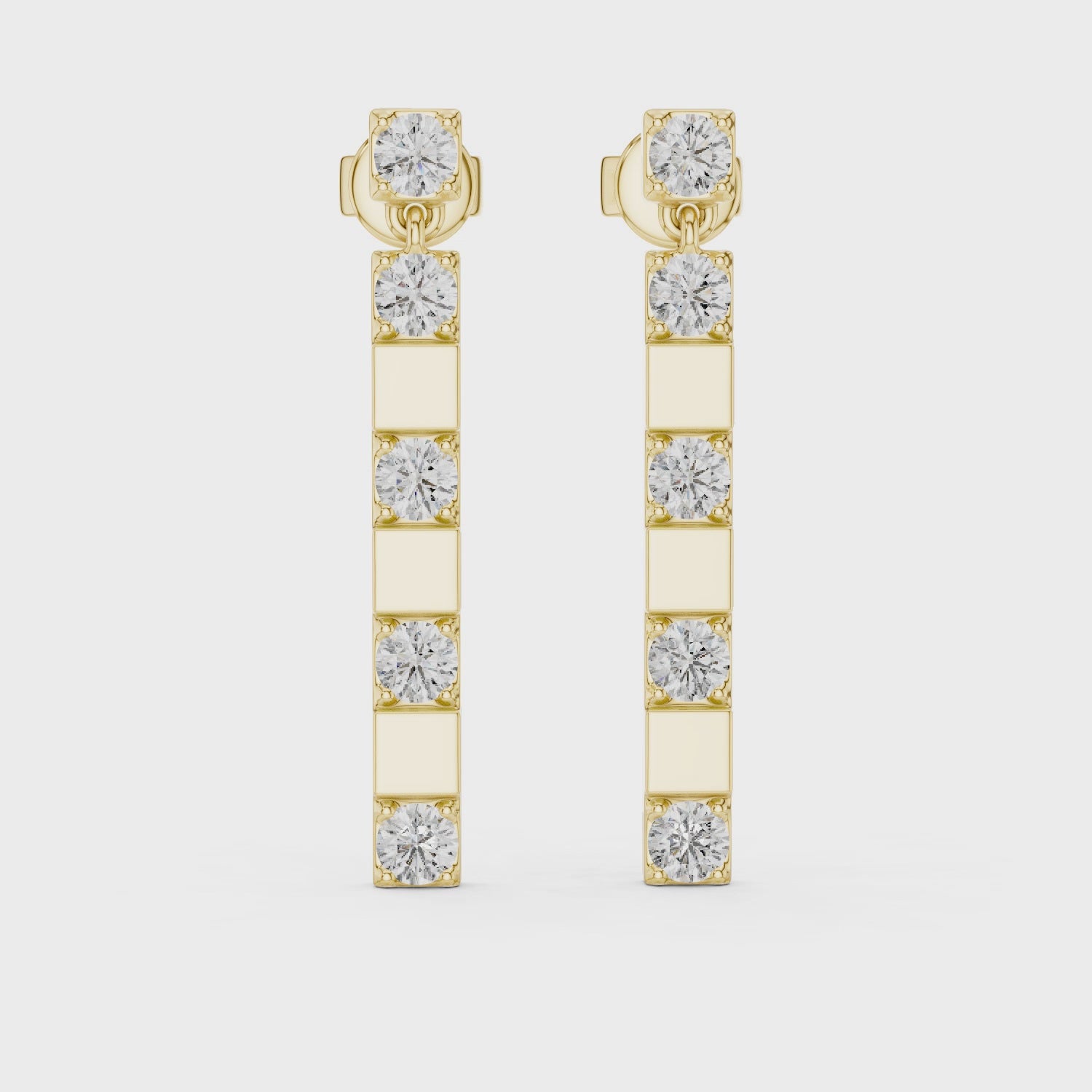 Round Diamond Straight Bar Drop Earrings