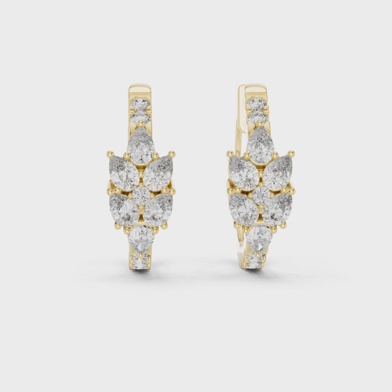Pear & Round Cluster Huggie Hoop Earrings