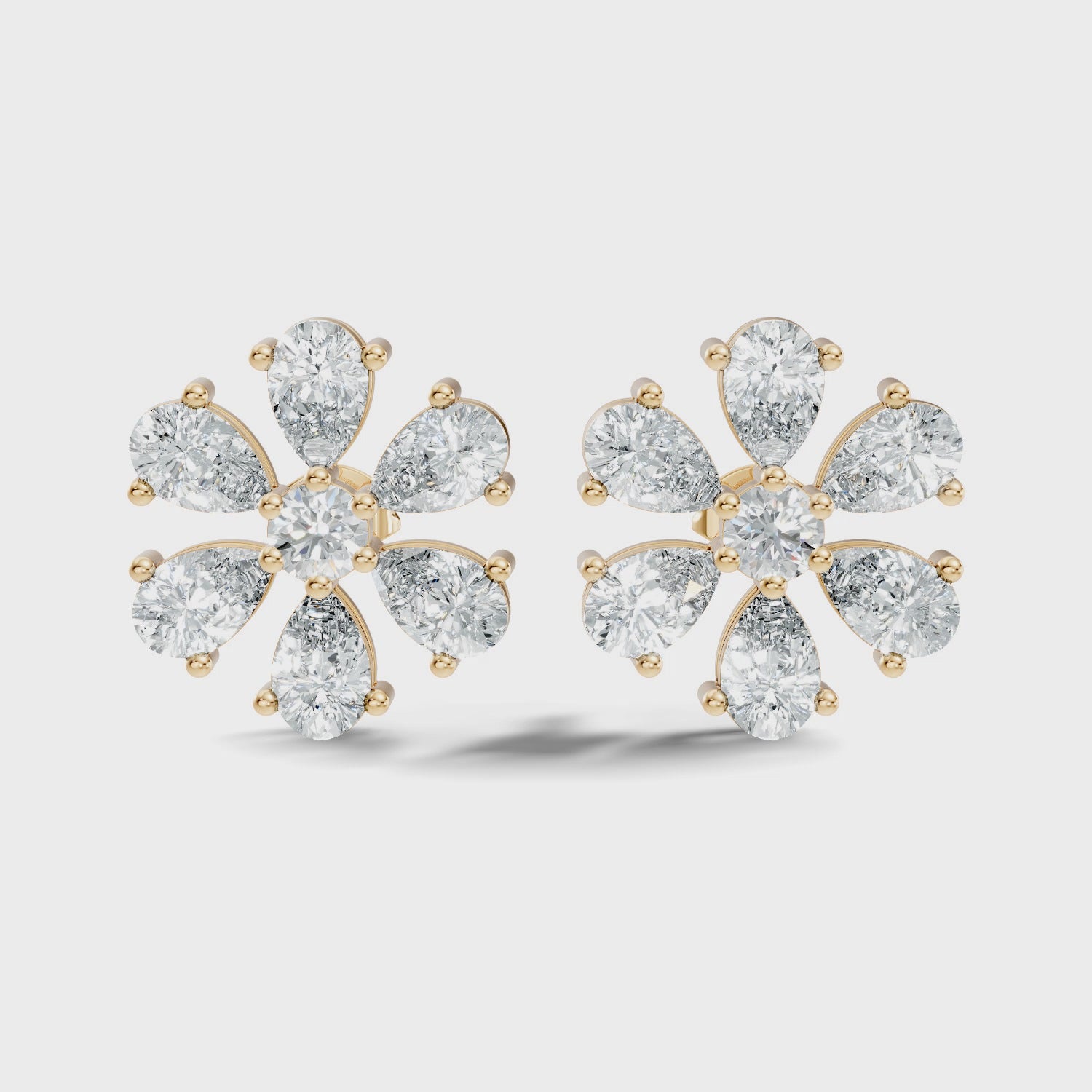 Pear & Round Diamond Floral Blossom Cluster Stud