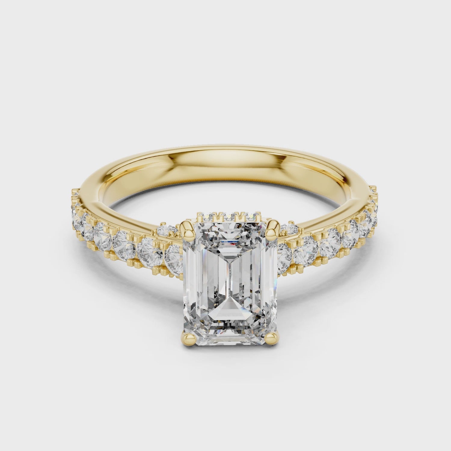 Emerald-Cut Diamond Engagement Ring with Under-Halo & Accent Shank