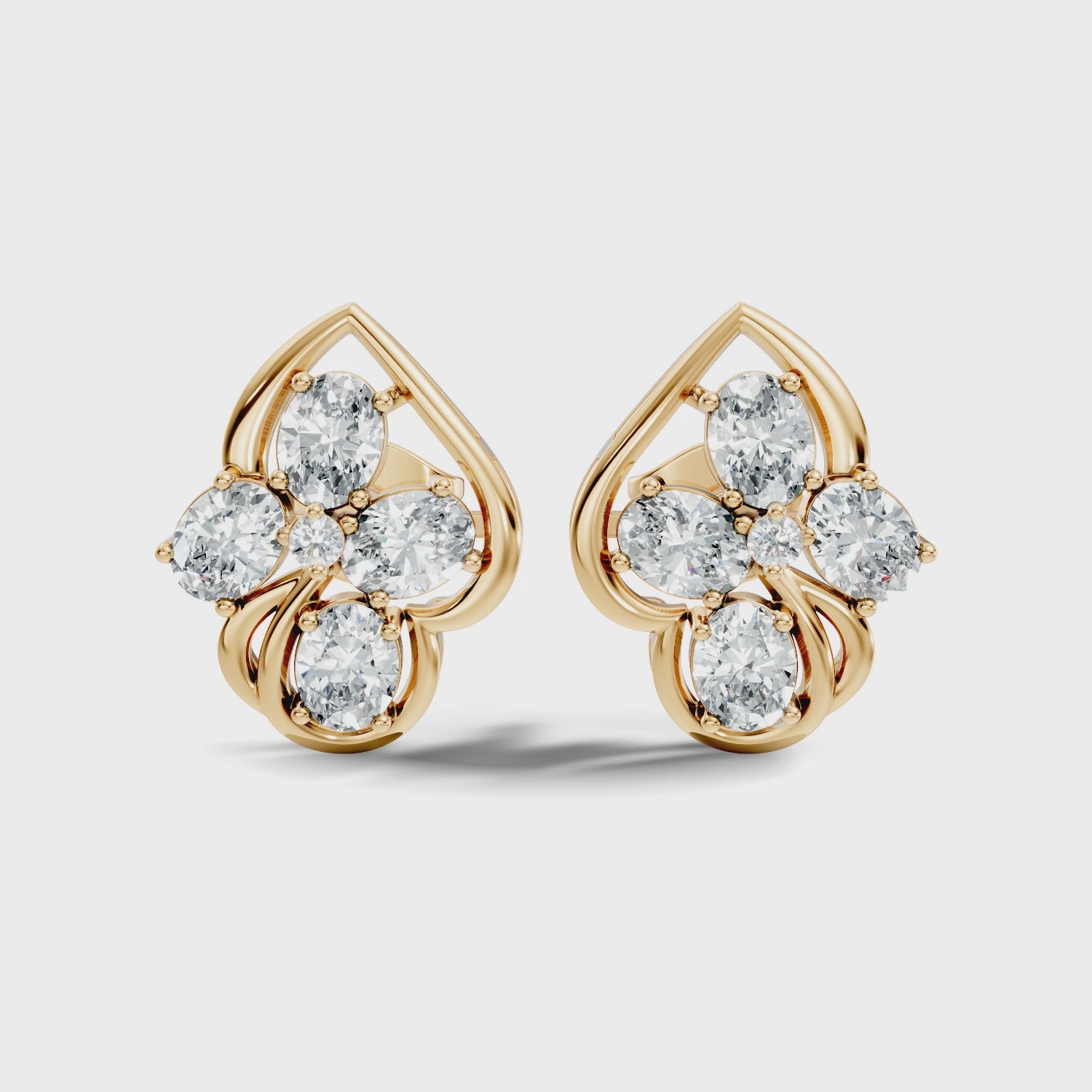 Oval & Round Diamond Leaf Contour Cluster Stud