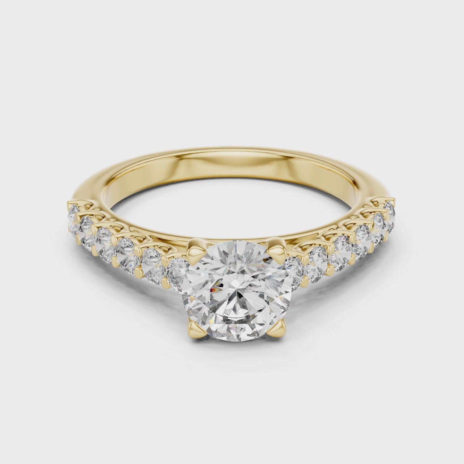Classic Round Solitaire Engagement Ring with Shared-Prong Accent Shank
