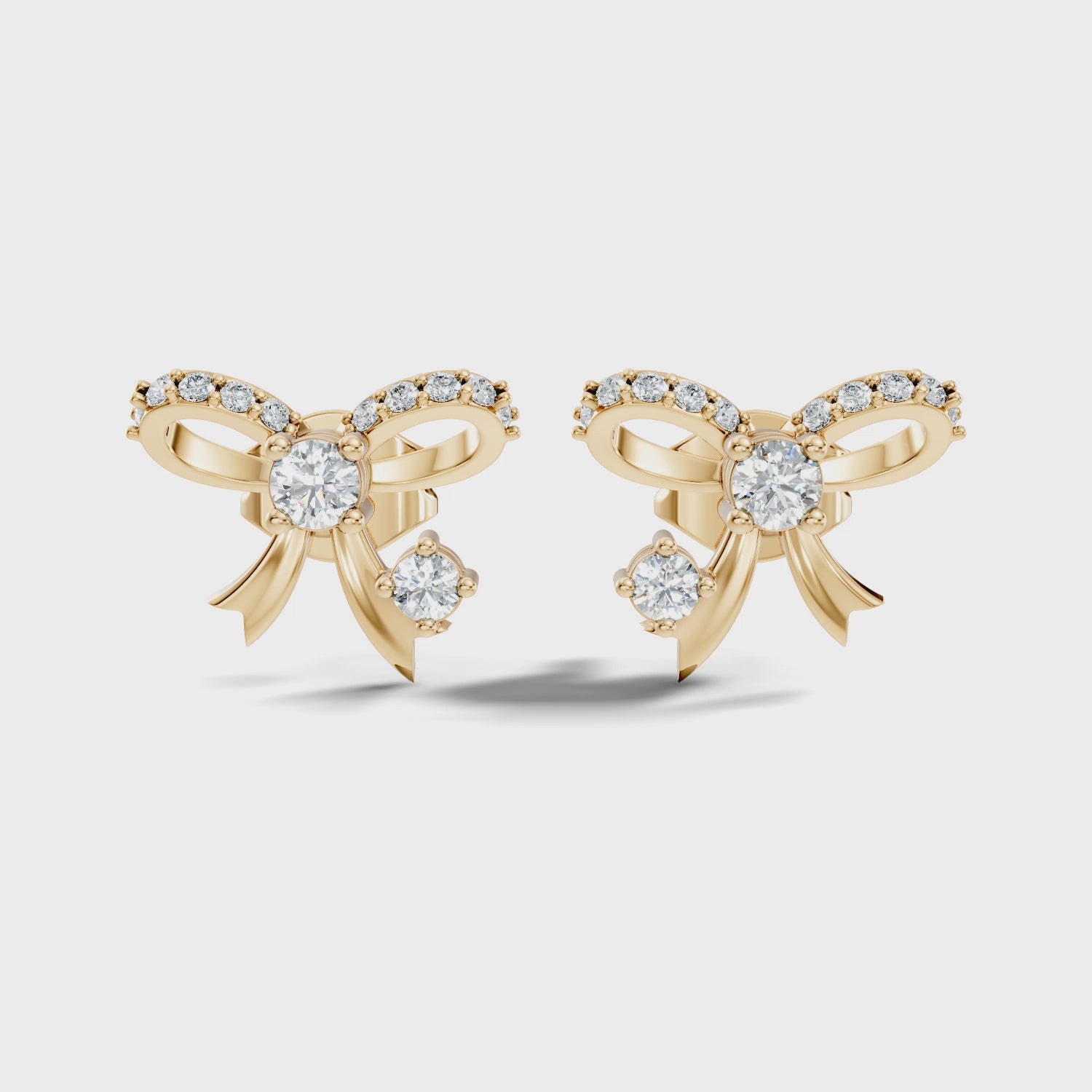 Round Brilliant Cut Diamond Ribbon Bow Stud