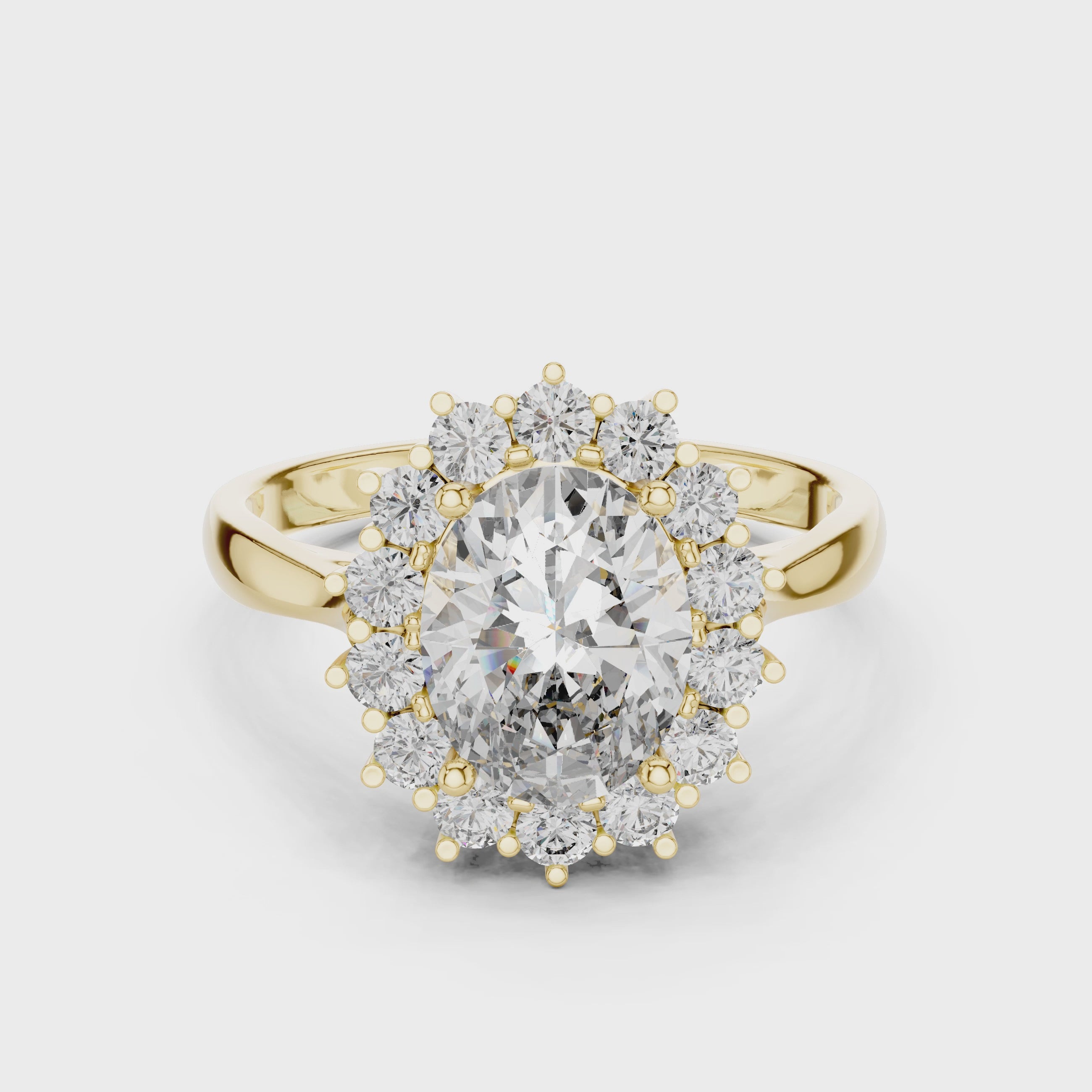 Oval Diamond Halo Engagement Ring with Crown Settings