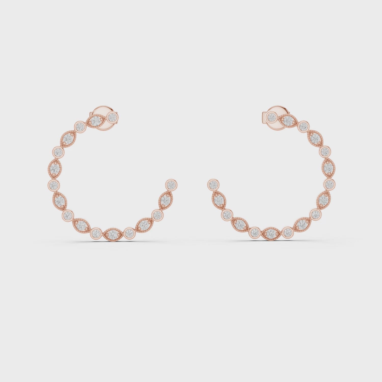 Triangle & Round Diamond Bezel Hoop Earrings