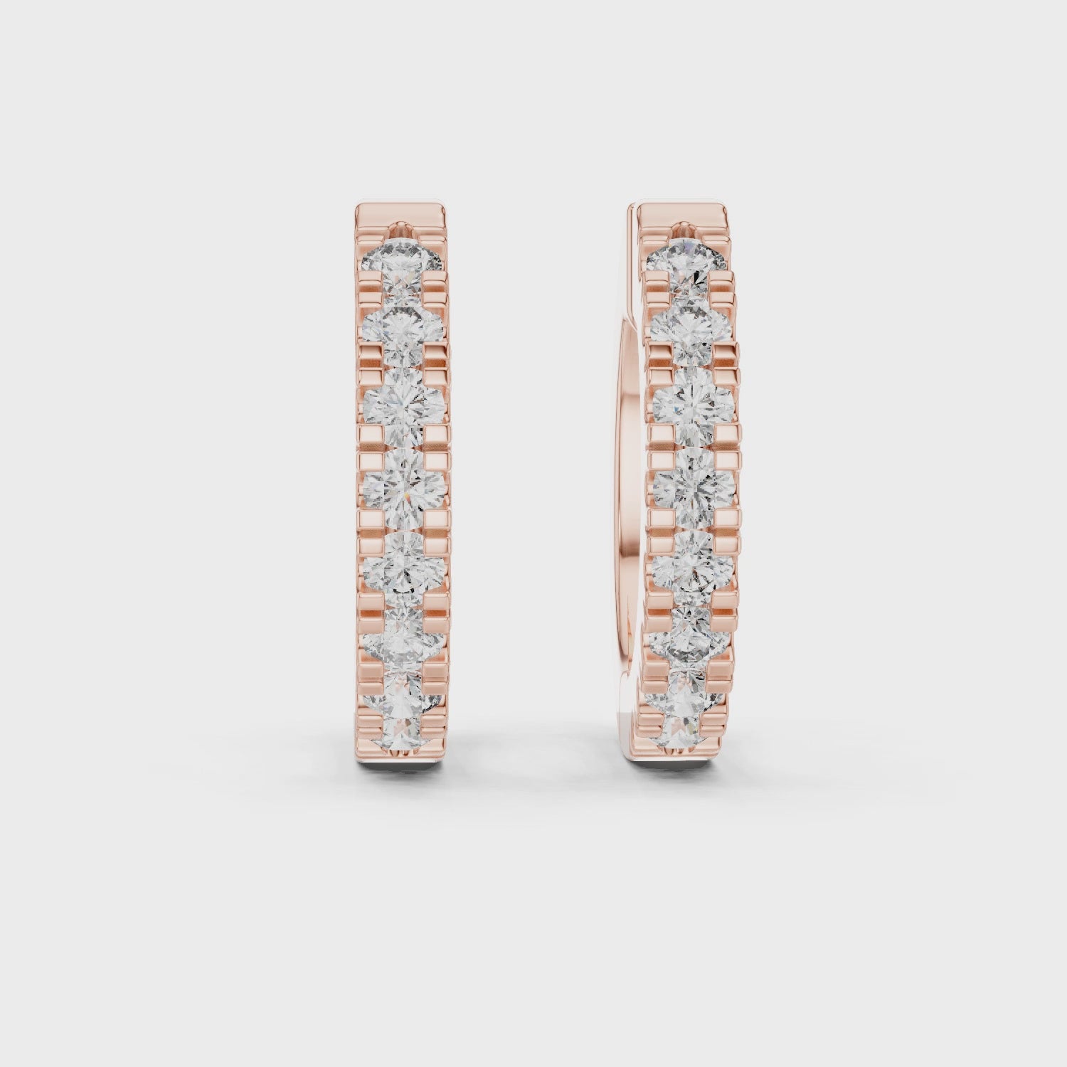 Dual Row U-Cut Diamond Huggie Hoop Earrings