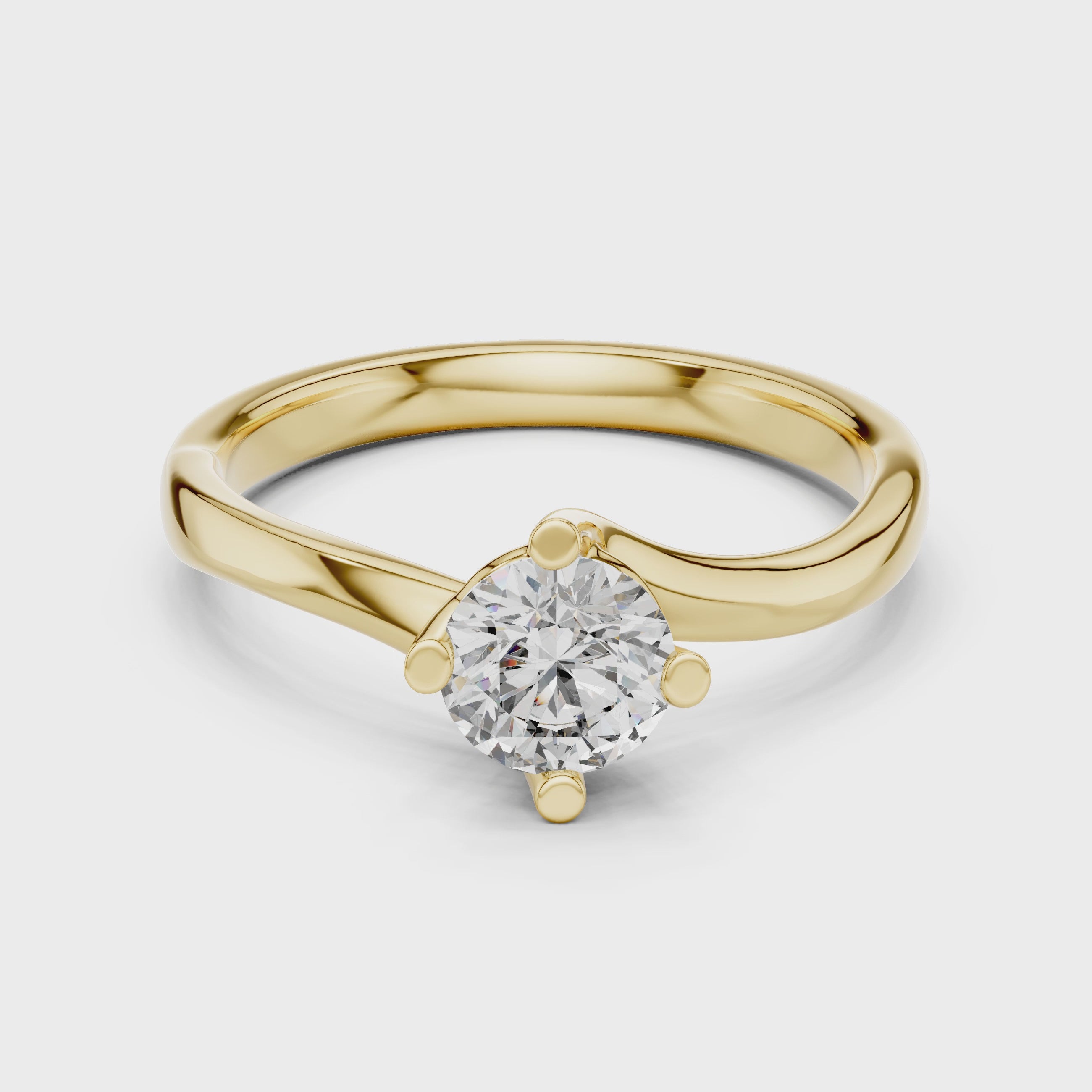 Round Solitaire Engagement Ring with Cross-Over Bypass Shank