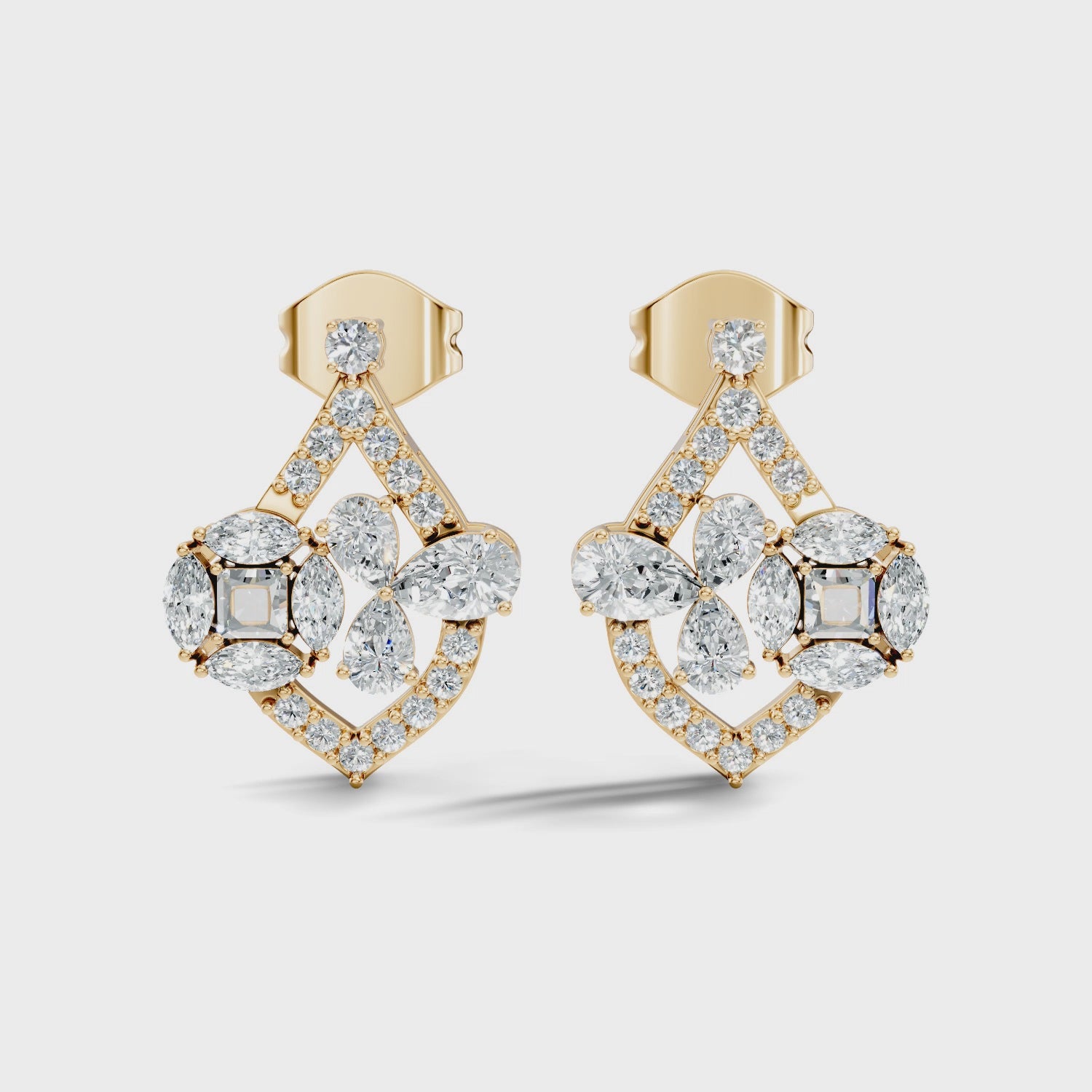 Multi-Shape Diamond Openwork Tear Drop Stud