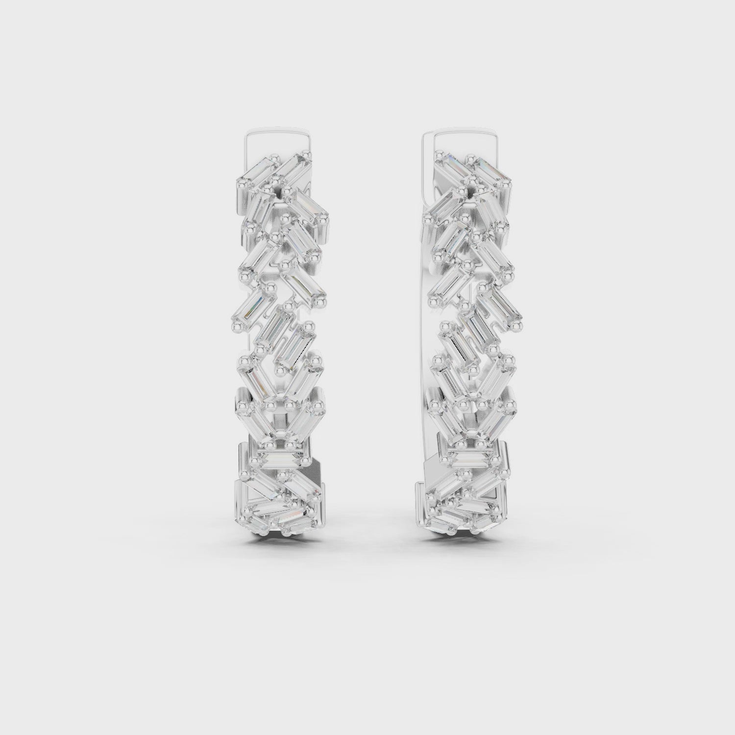 Baguette Cut Diamond Cluster Hoop Earrings