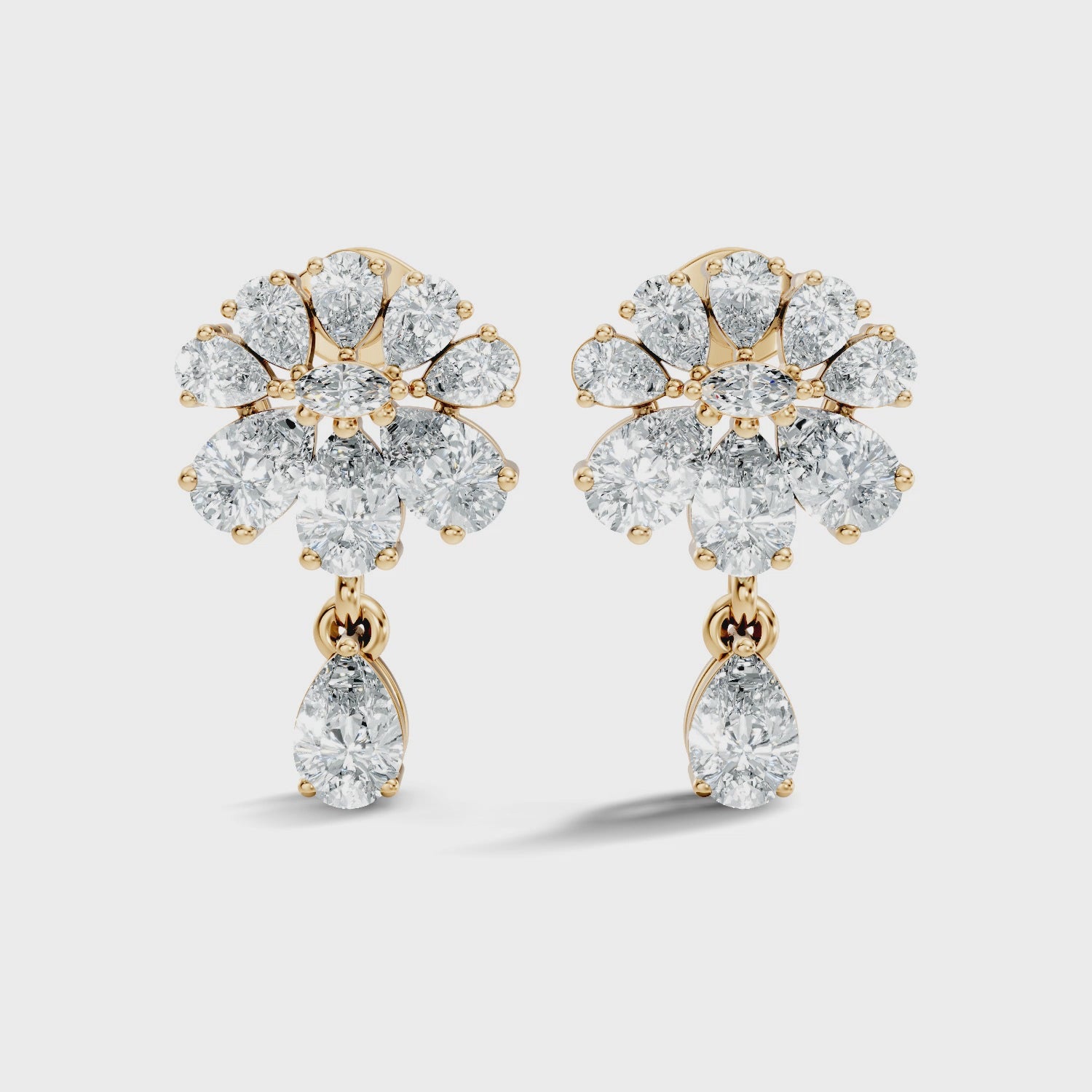 Pear & Marquise Fan Cluster Drop Earrings