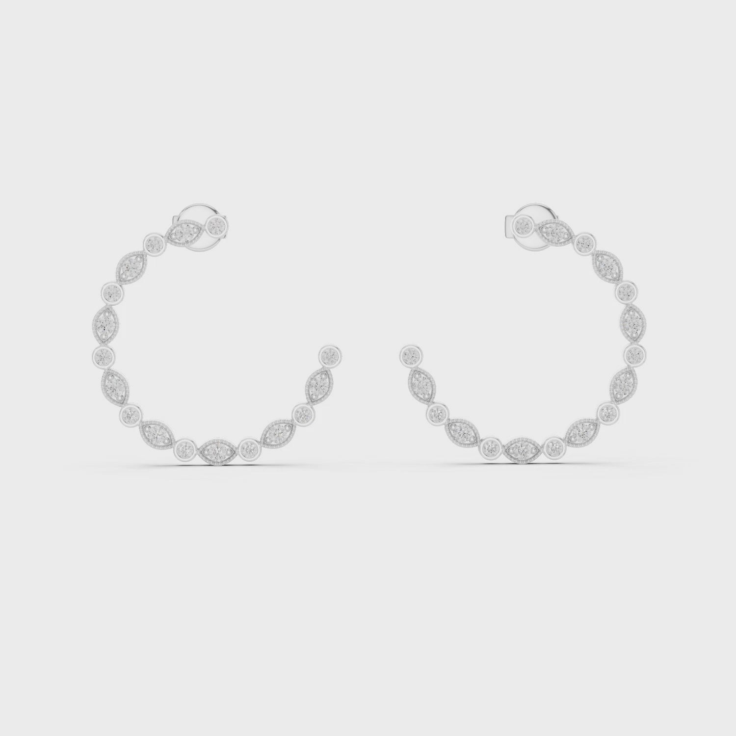 Triangle & Round Diamond Bezel Hoop Earrings