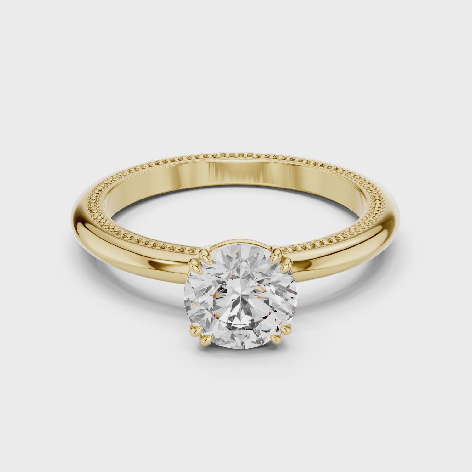 Milgrain Beaded Band 1.00 Carat Round Solitaire Diamond Ring
