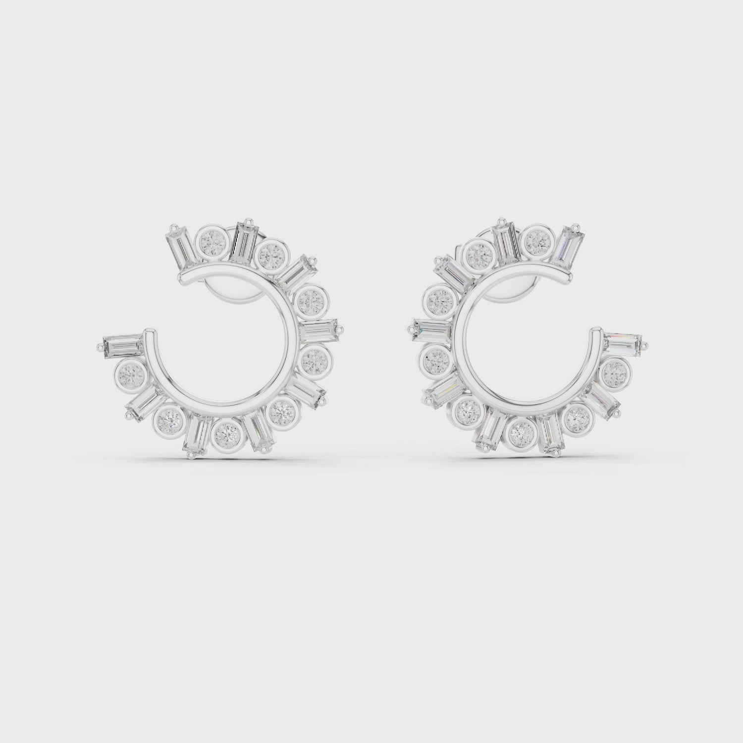 Round & Baguette Diamond Alternating Hoop Earrings