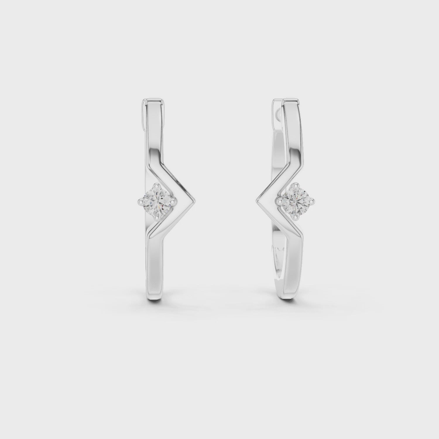 Minimalist V-Chevron Diamond Hoop Earring